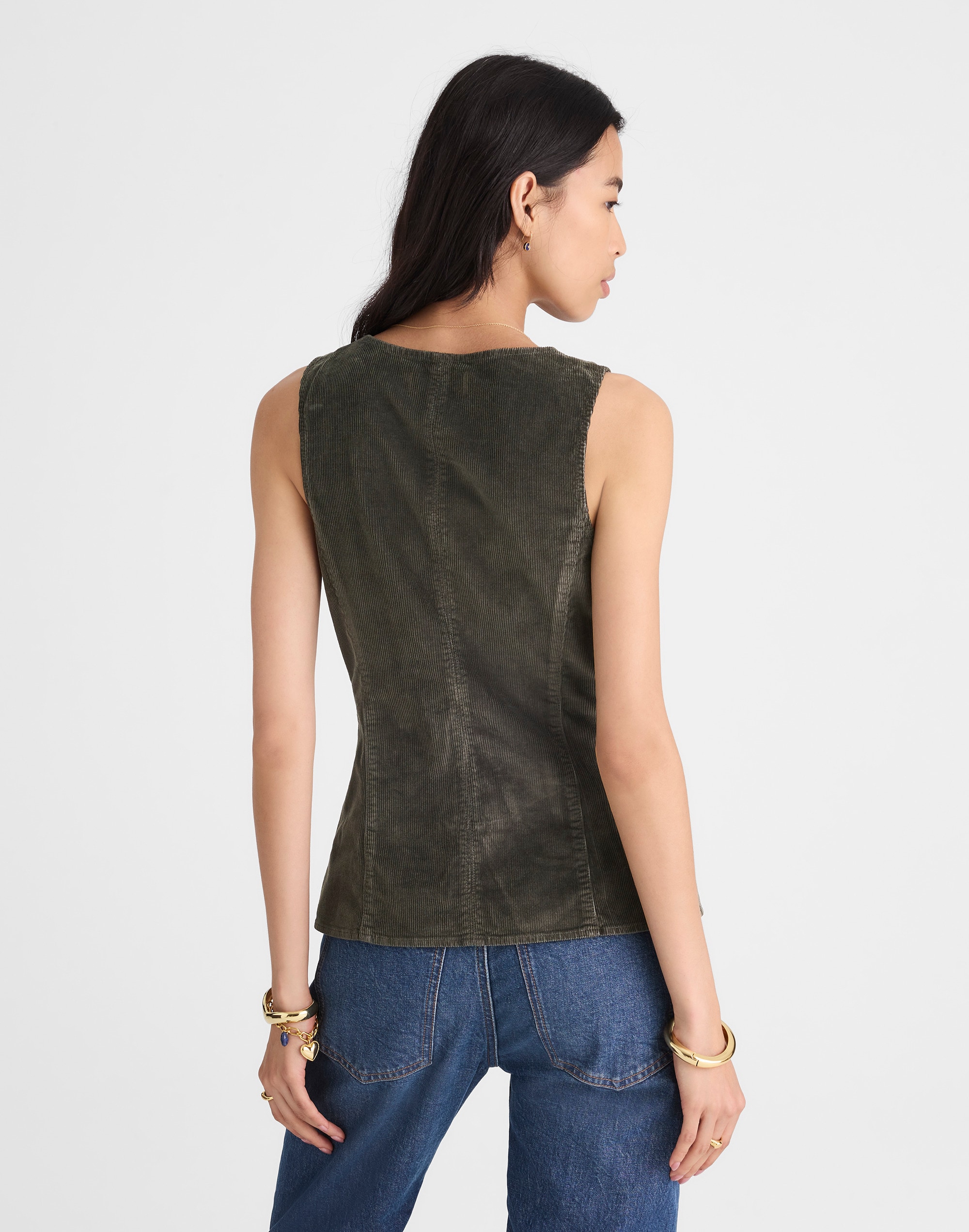 V-Neck Cutaway Vest in Corduroy