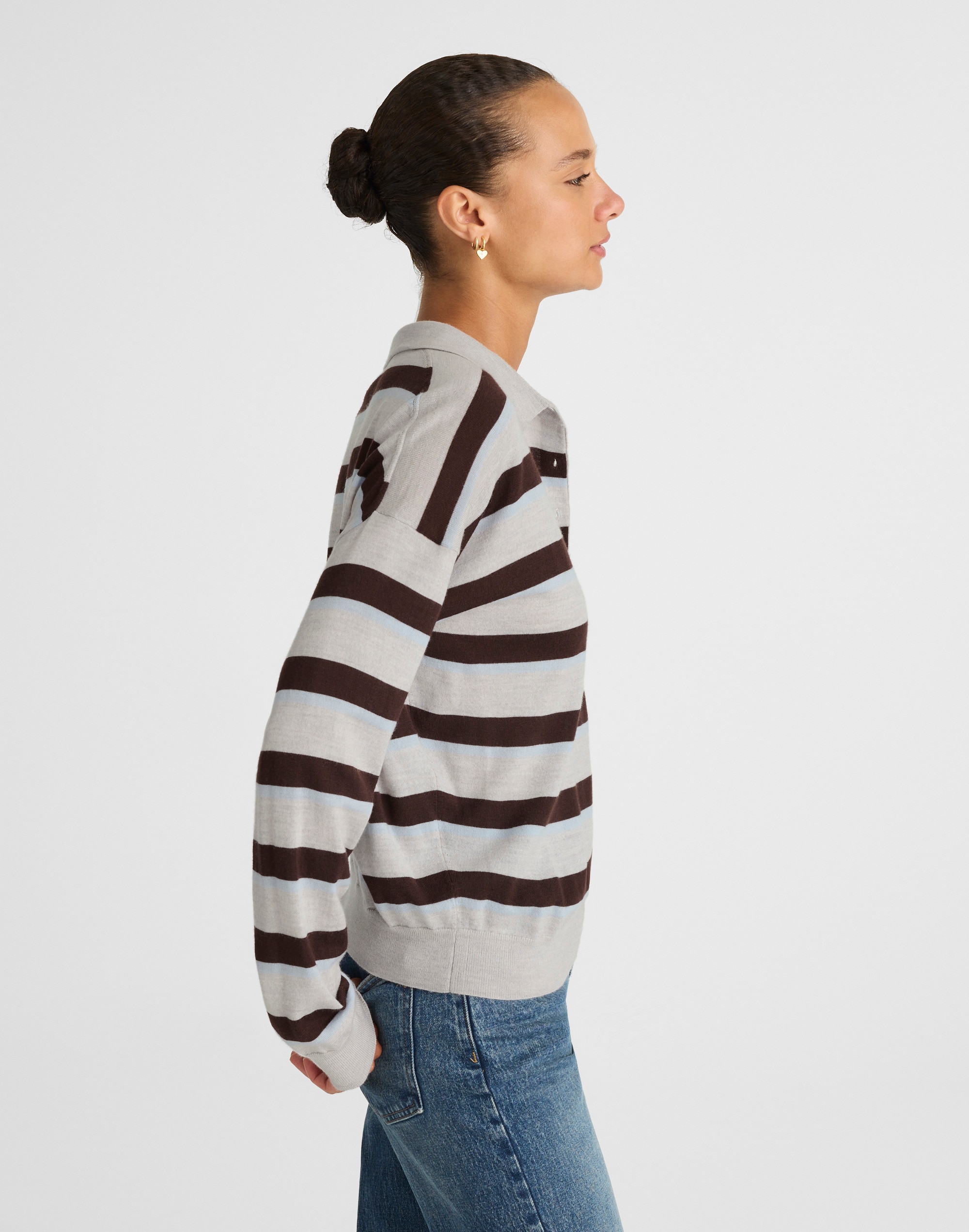 Striped Polo Sweater in 100% Merino Wool