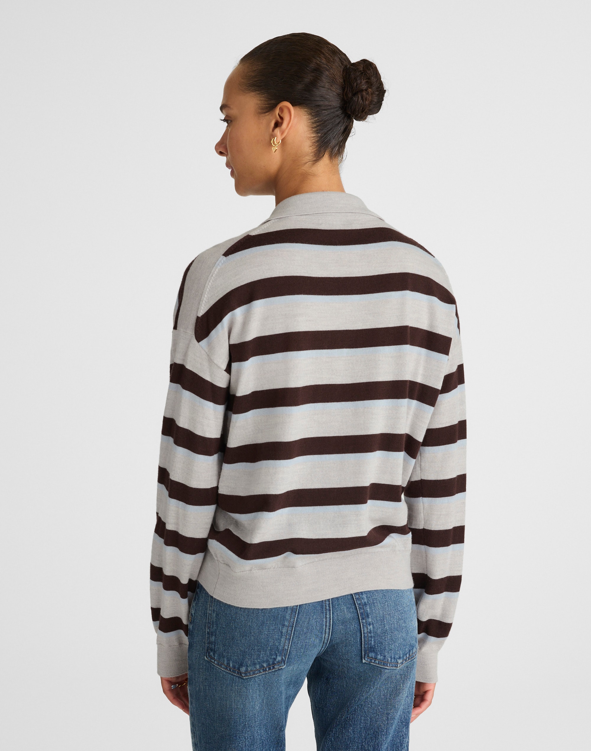 Striped Polo Sweater in 100% Merino Wool