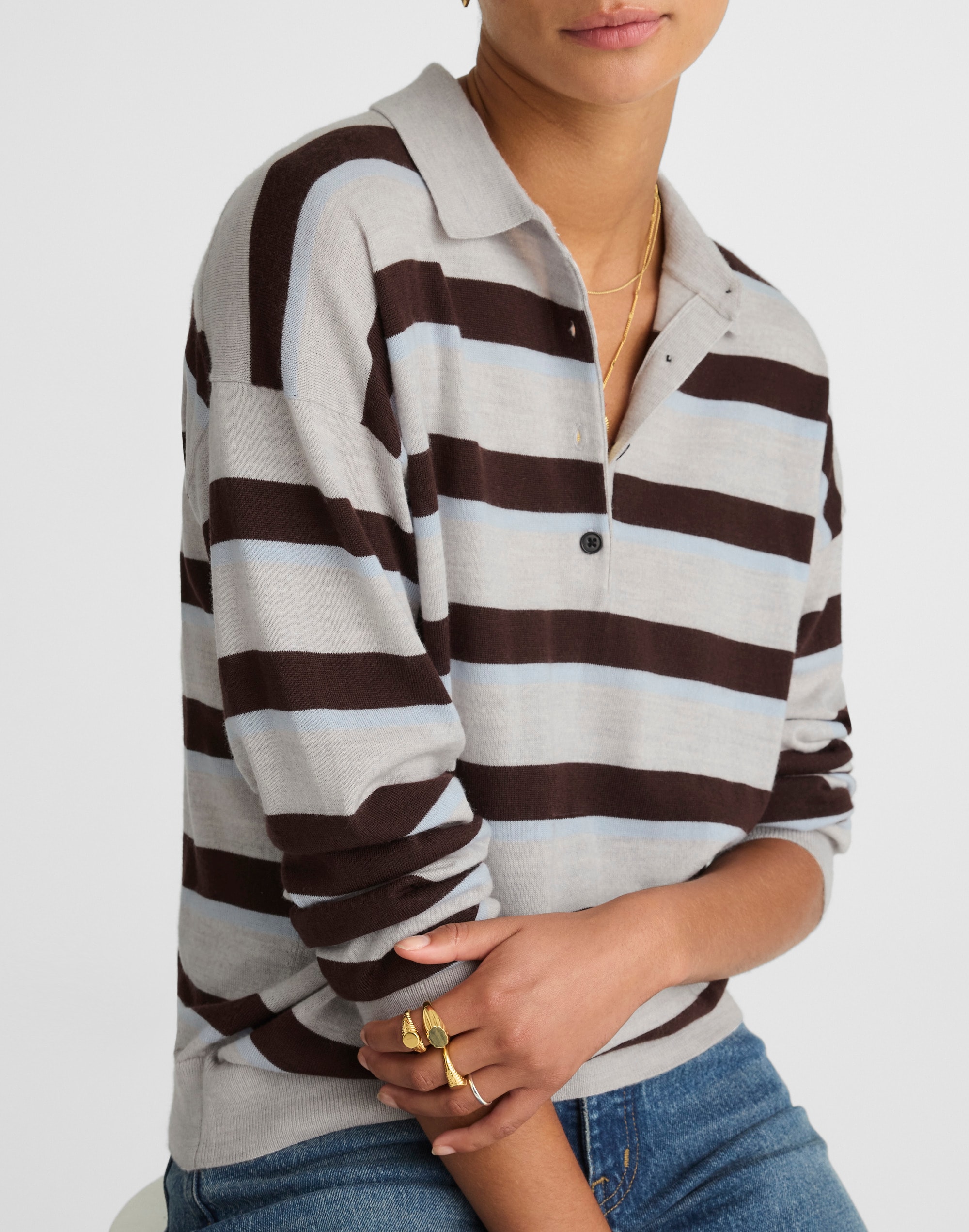 Striped Polo Sweater in 100% Merino Wool