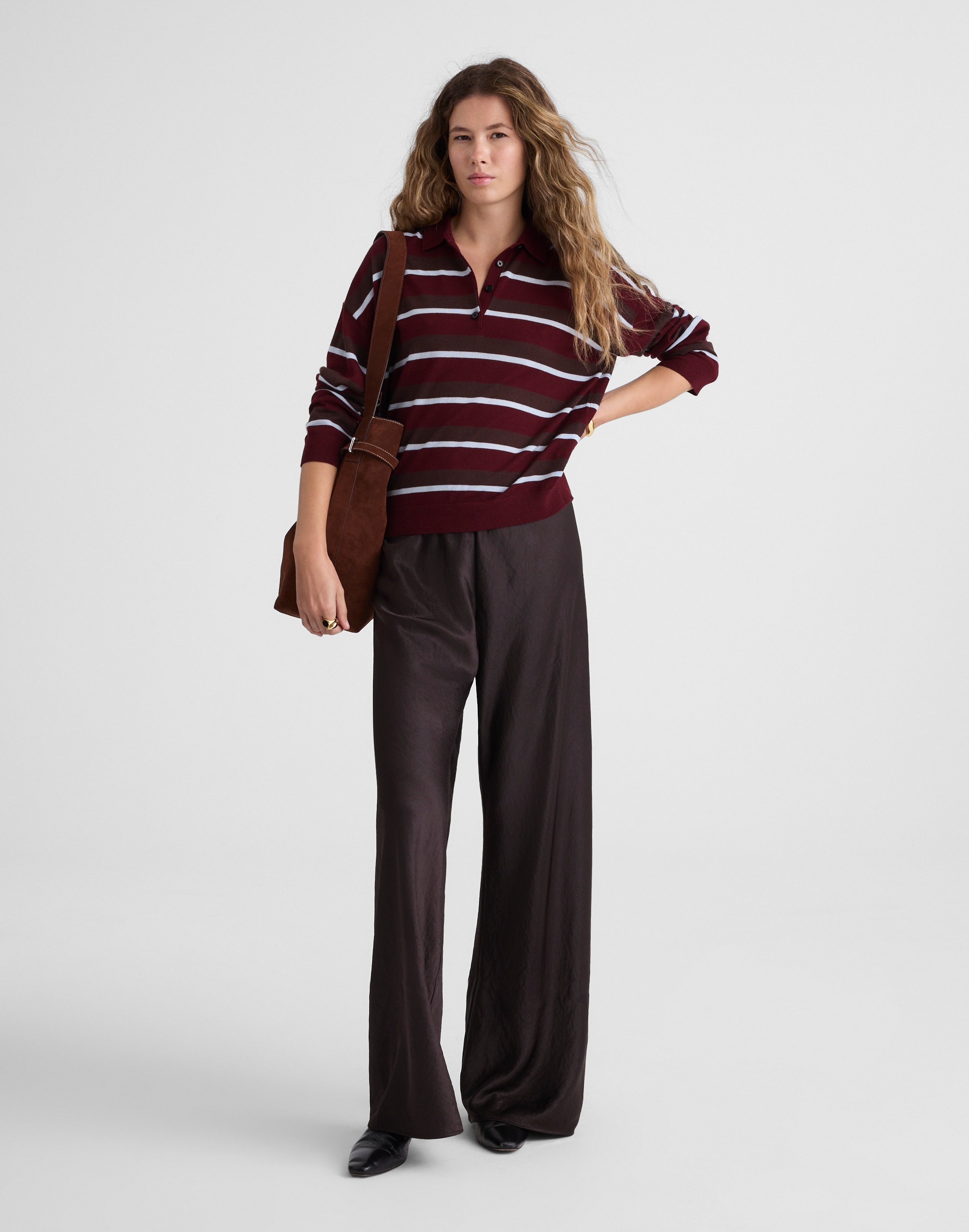 Striped Polo Sweater in 100% Merino Wool