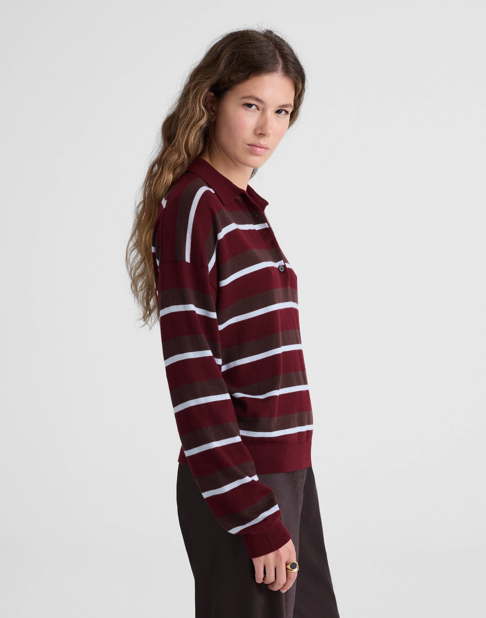 Striped Polo Sweater in 100% Merino Wool