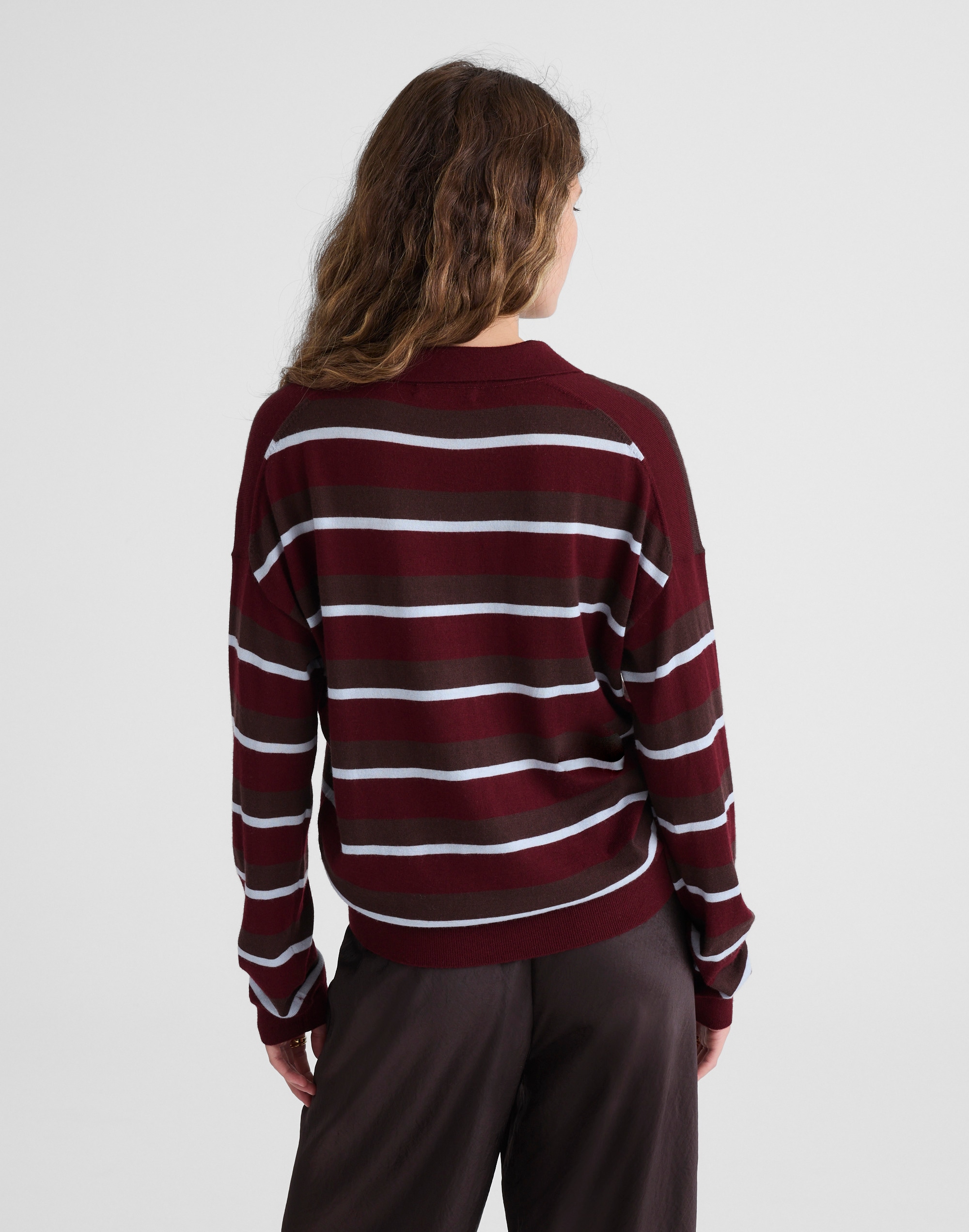 Striped Polo Sweater in 100% Merino Wool