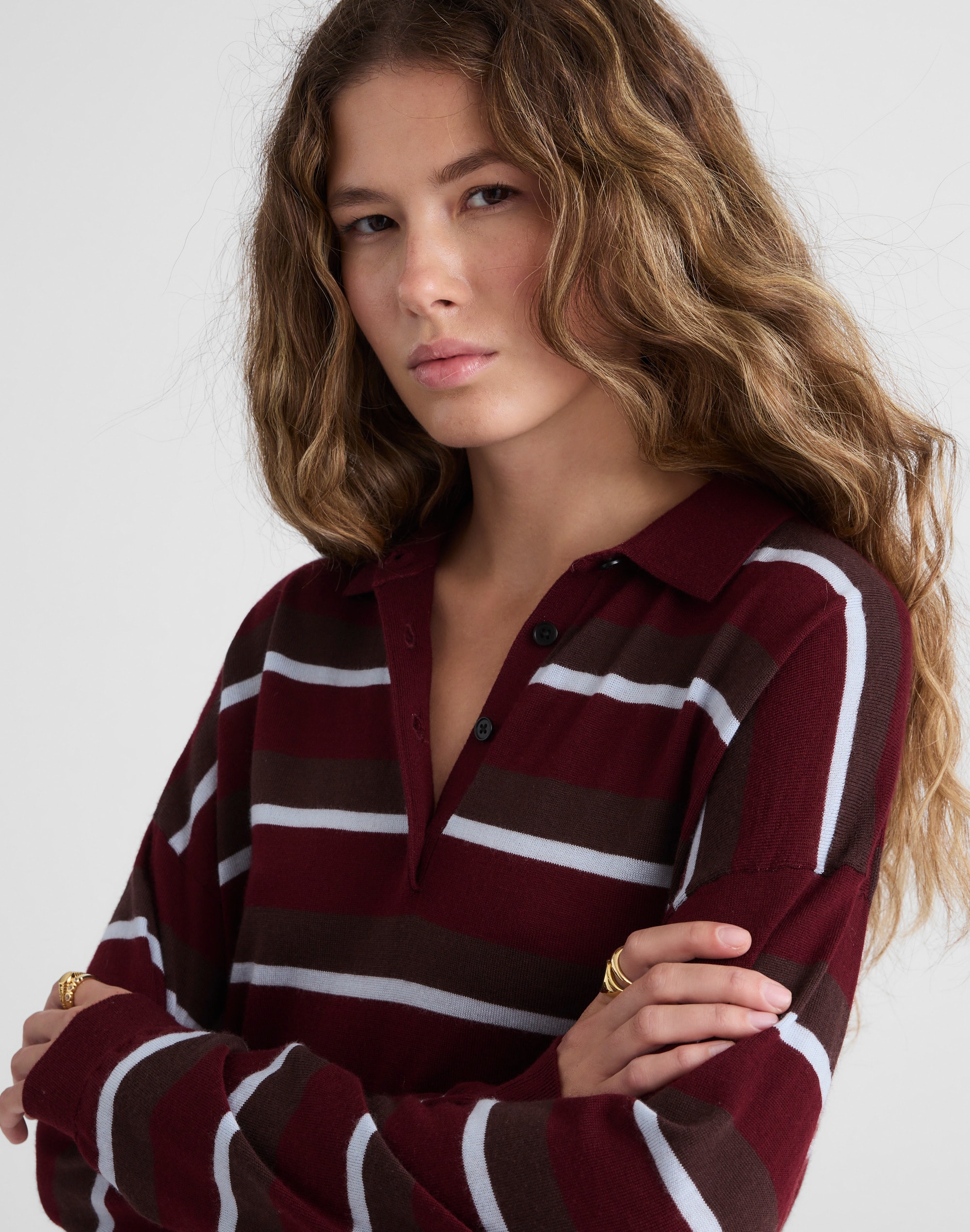 Striped Polo Sweater in 100% Merino Wool