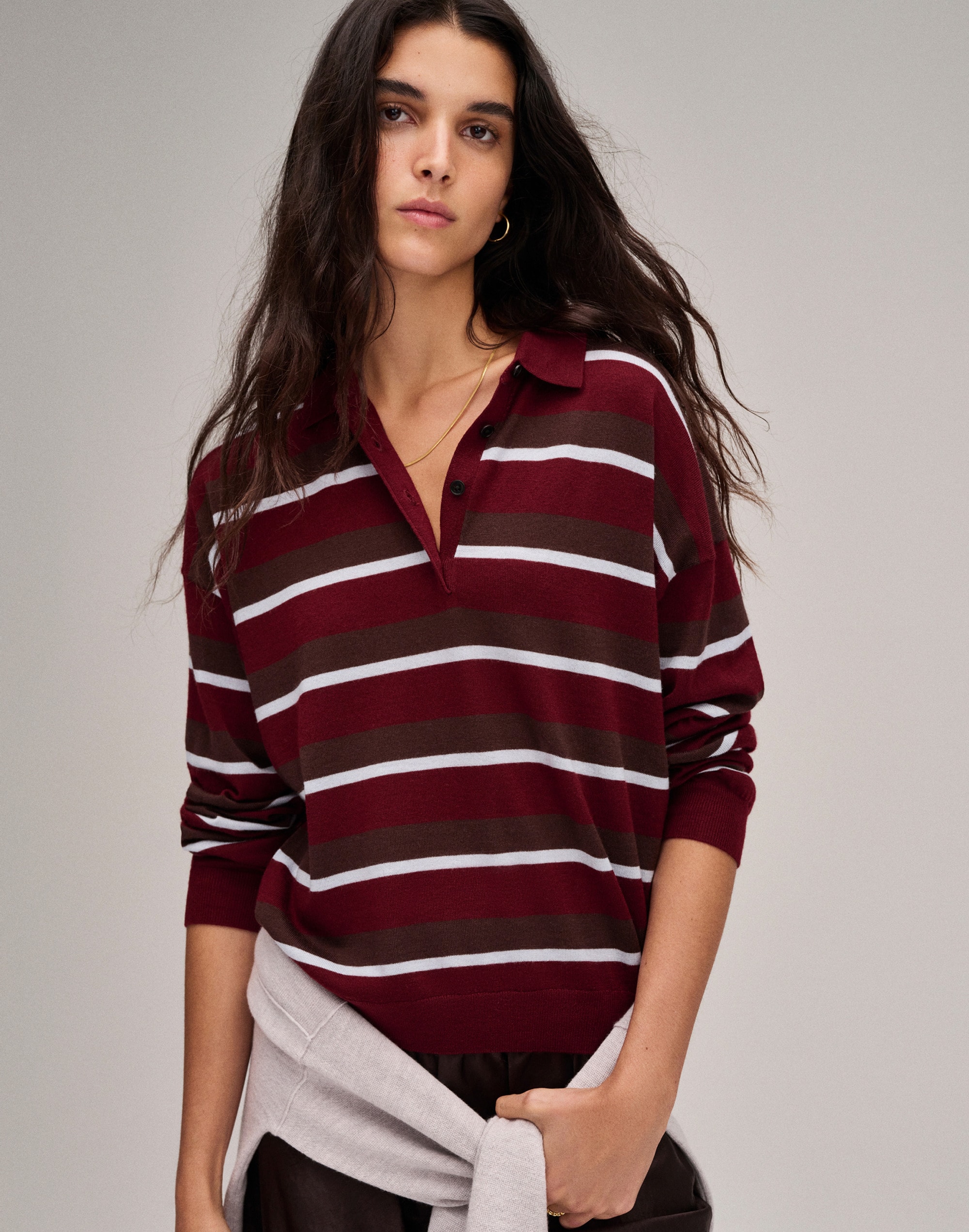 Striped Polo Sweater in 100% Merino Wool