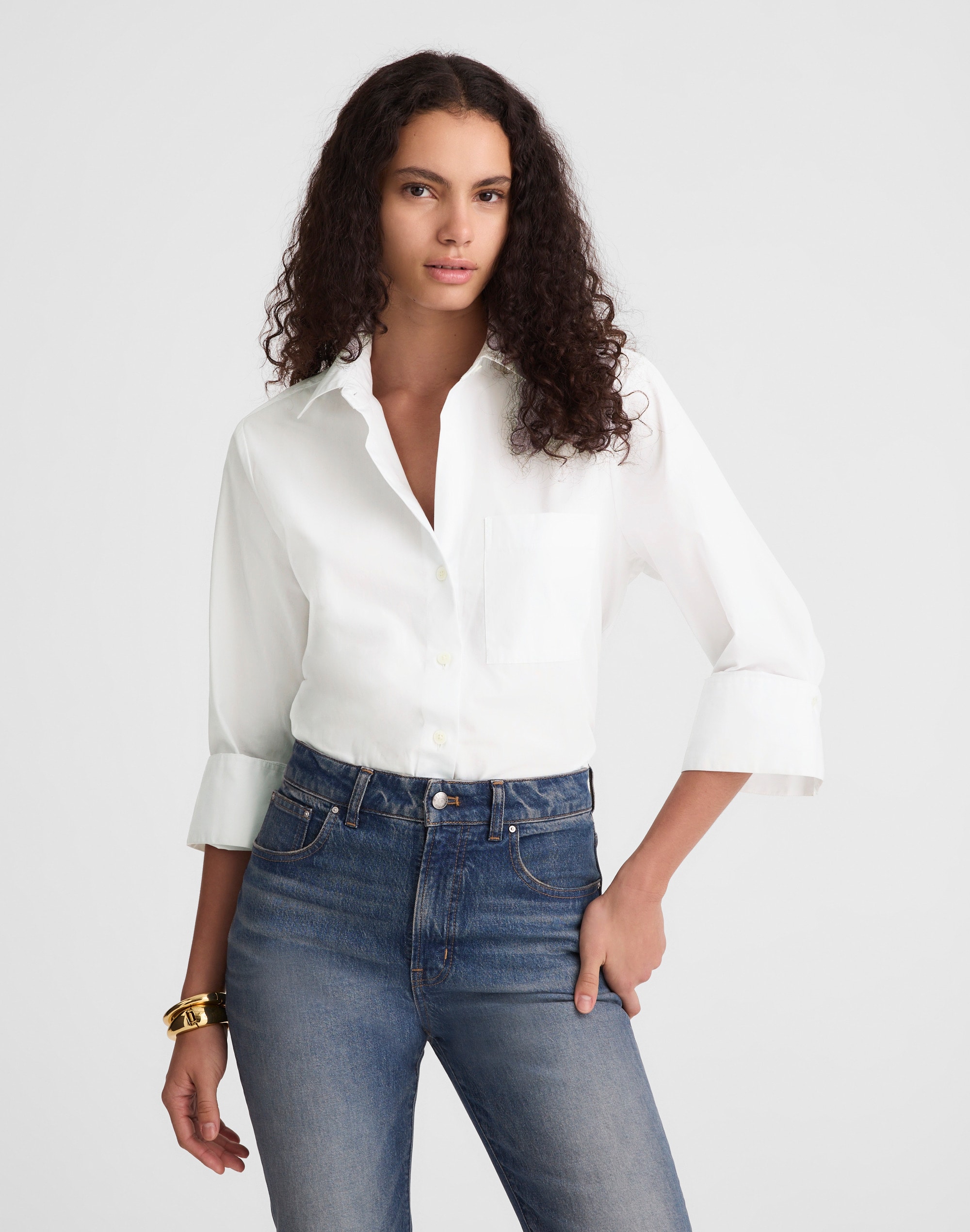 Easy Y-Neck Button-Up Shirt