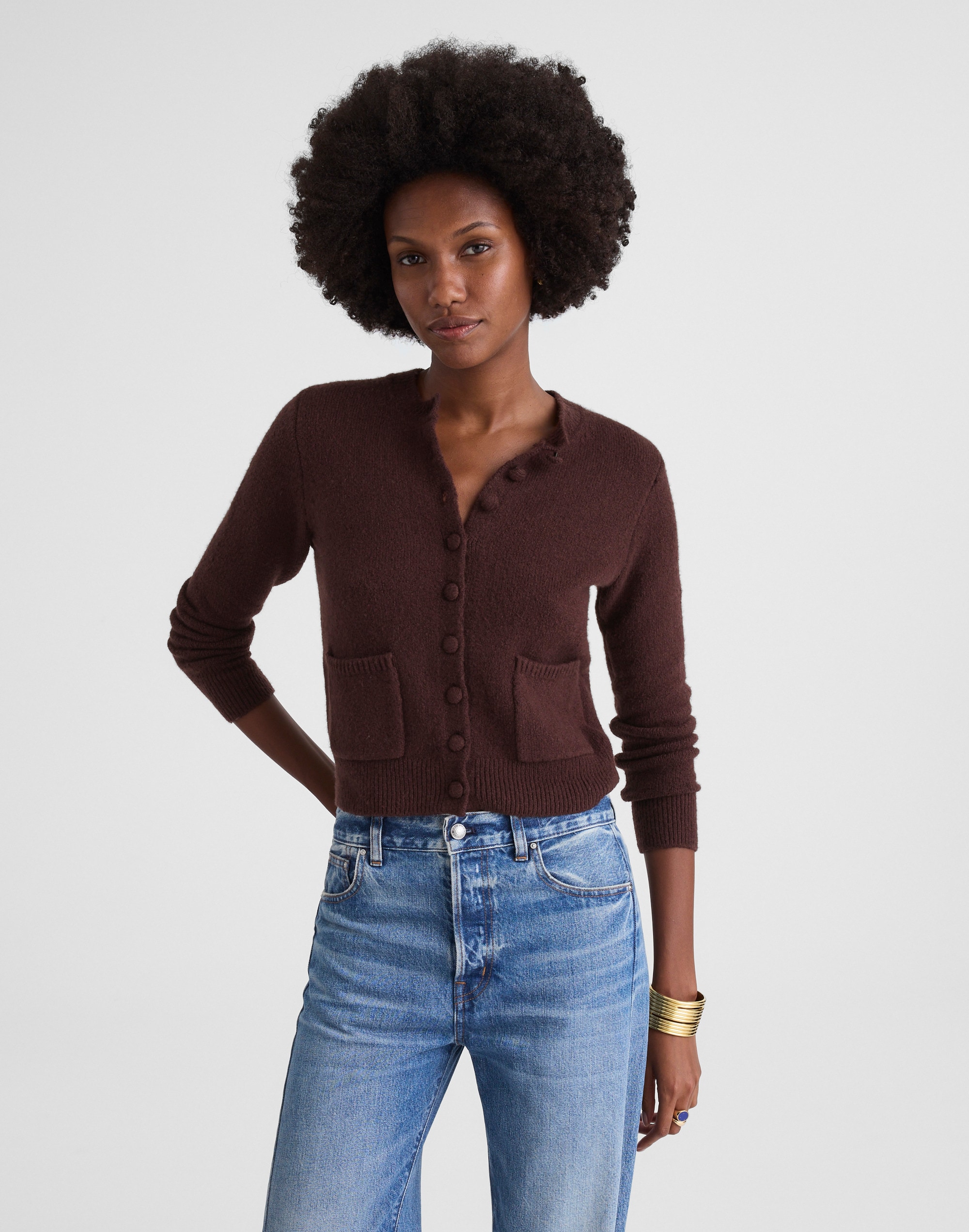 patch-pocket cotton-blend cardigan
