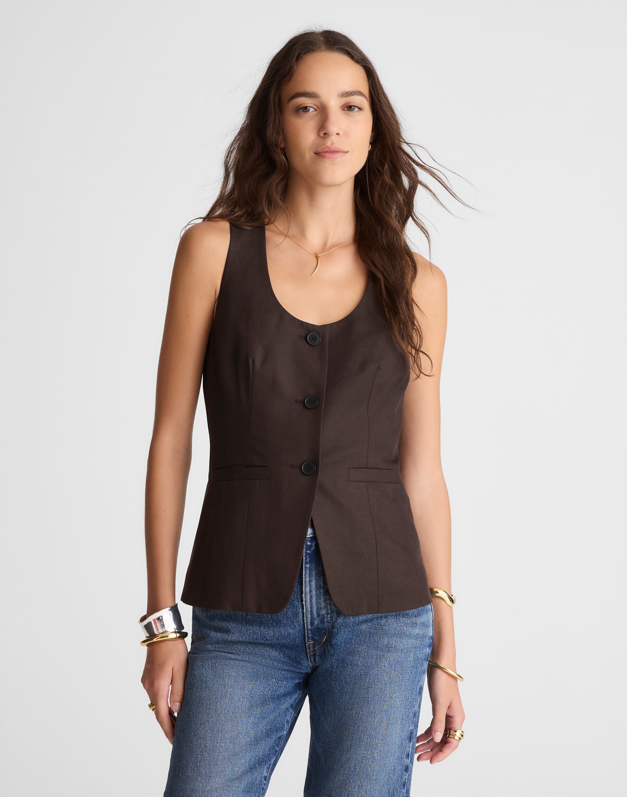 scoopneck cutaway vest in drapey twill