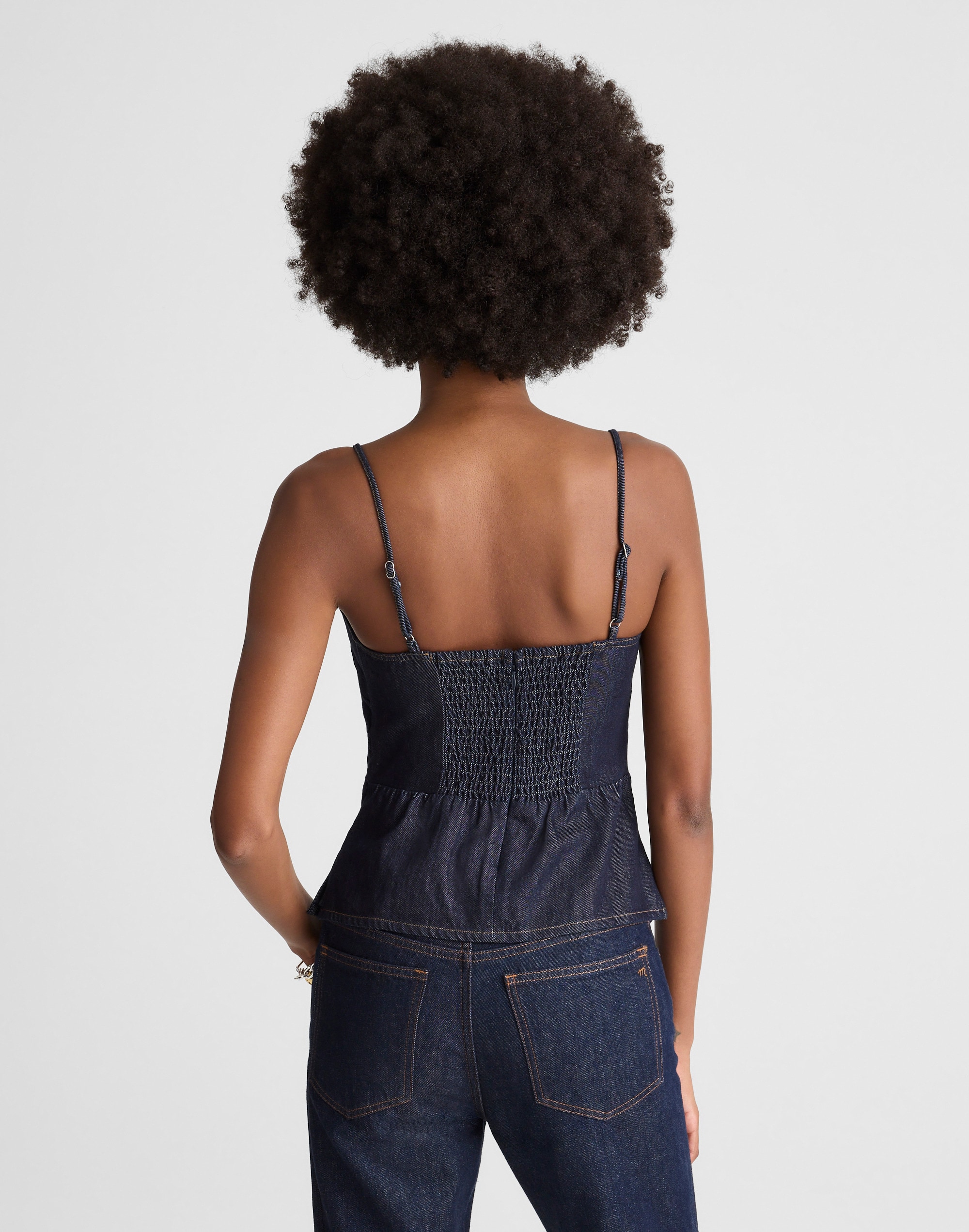 Airy Denim Ruched Squareneck Tank Rinse Wash