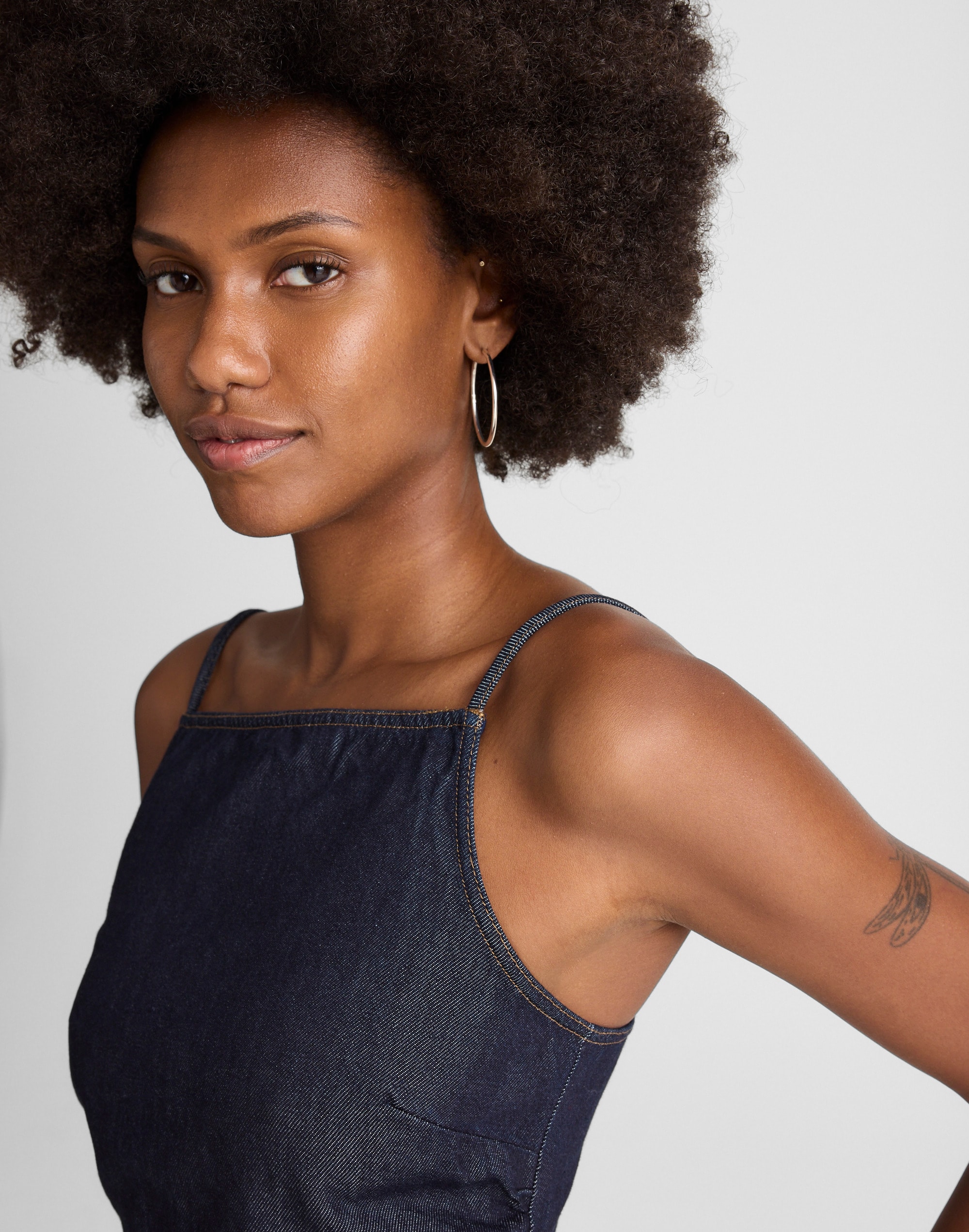 Airy Denim Ruched Squareneck Tank Rinse Wash