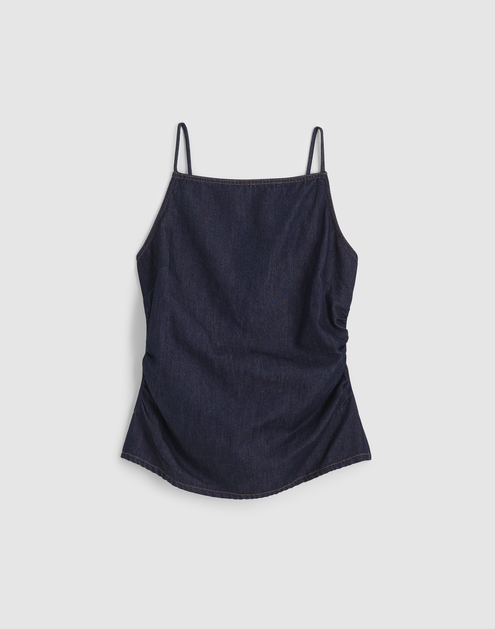 Airy Denim Ruched Squareneck Tank Rinse Wash