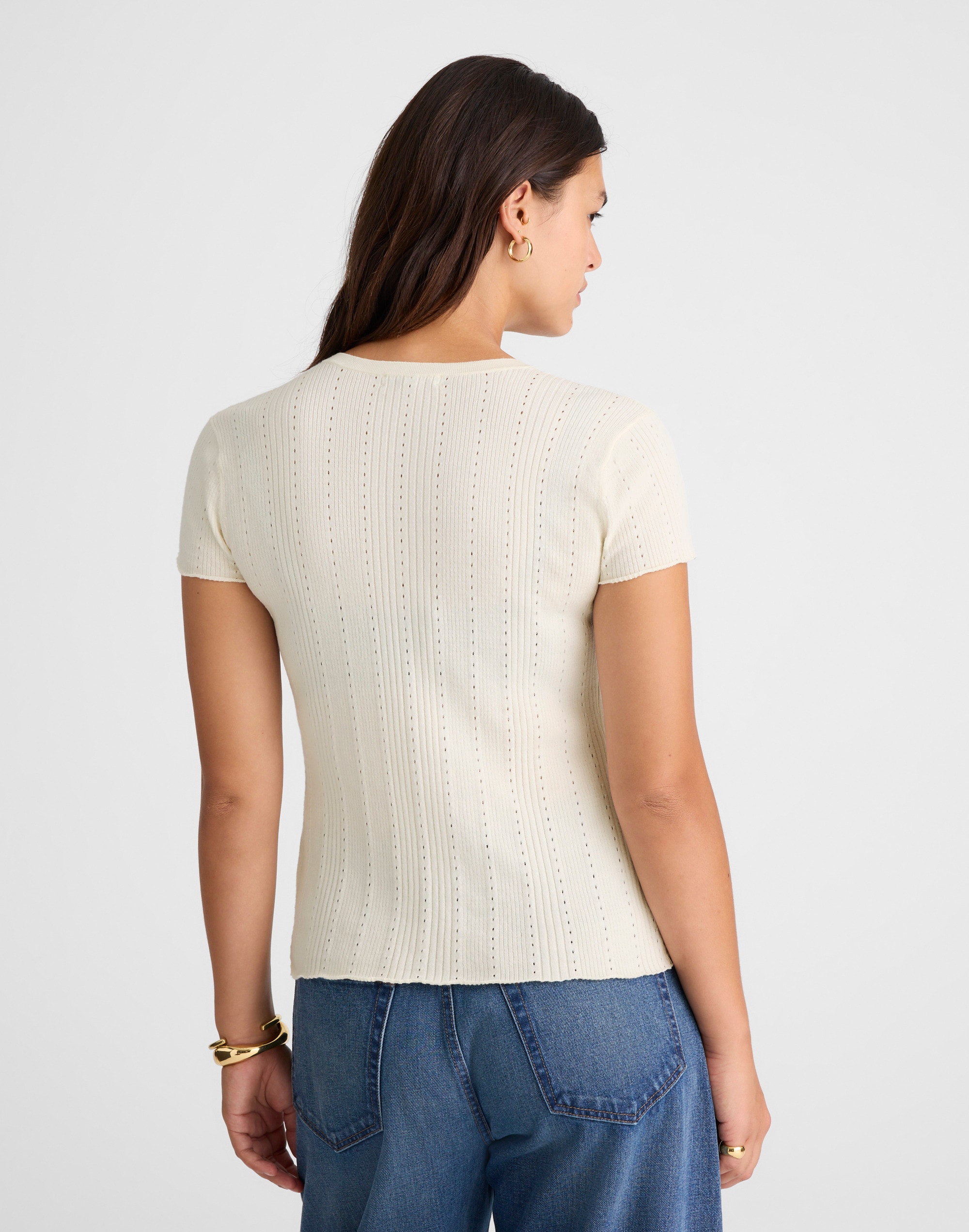 Cotton-Blend Pointelle Short-Sleeve Cardigan