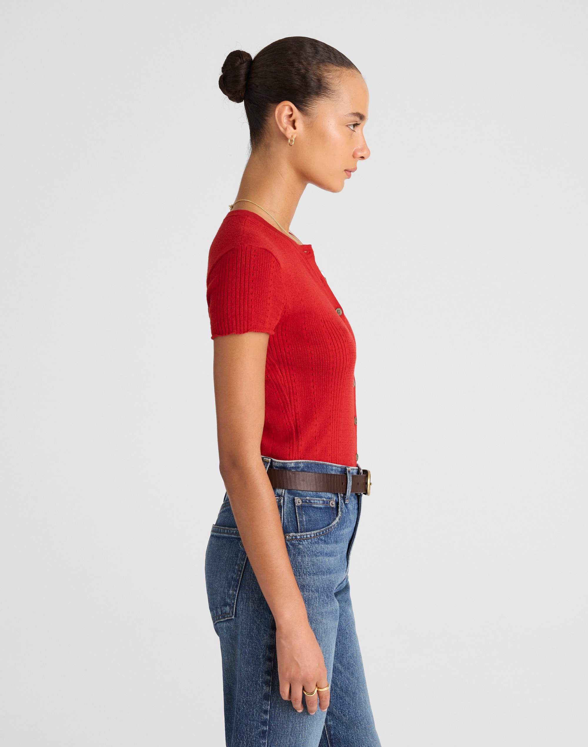 Cotton-Blend Pointelle Short-Sleeve Cardigan