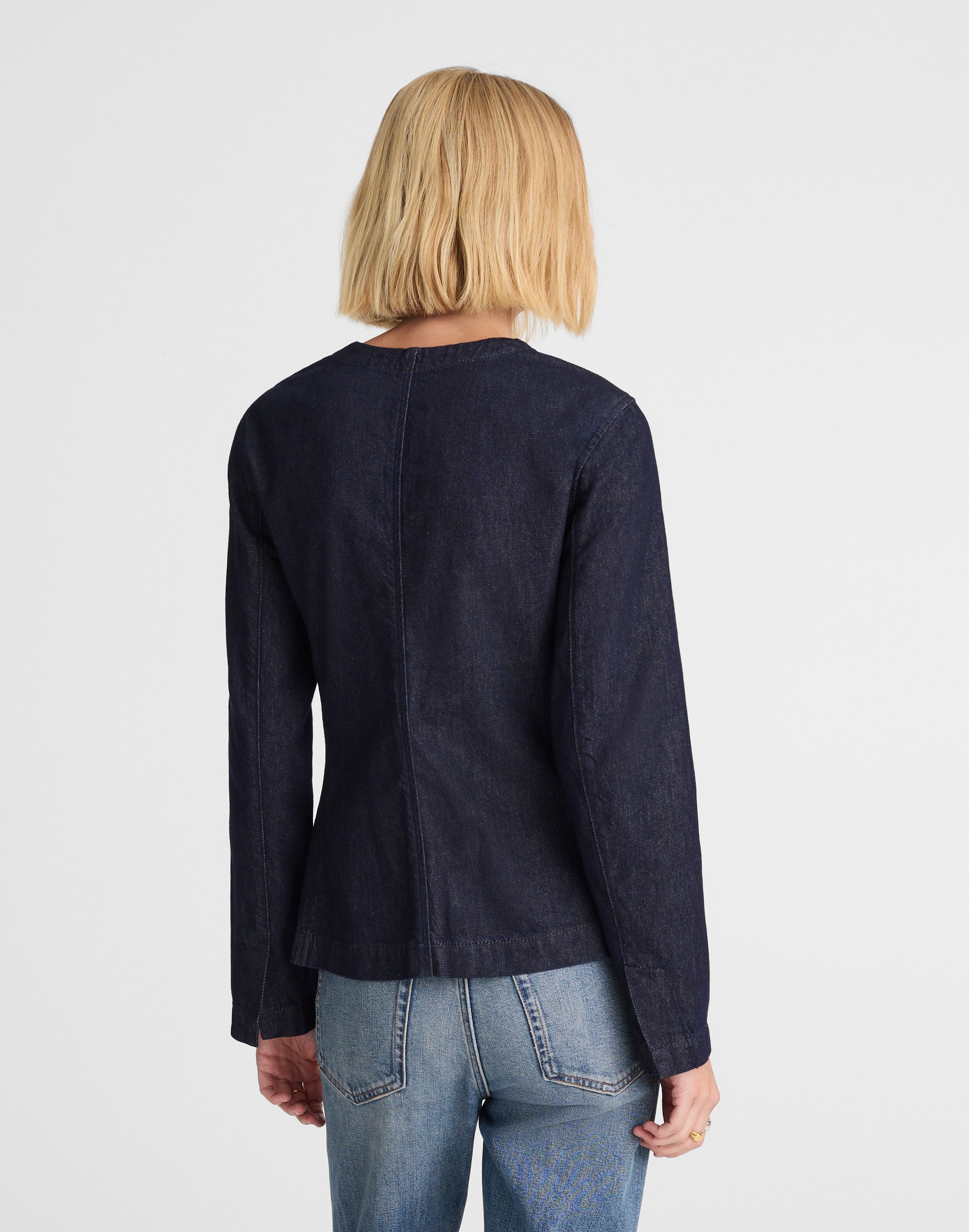 Denim Collarless Jacket in Rinse Wash