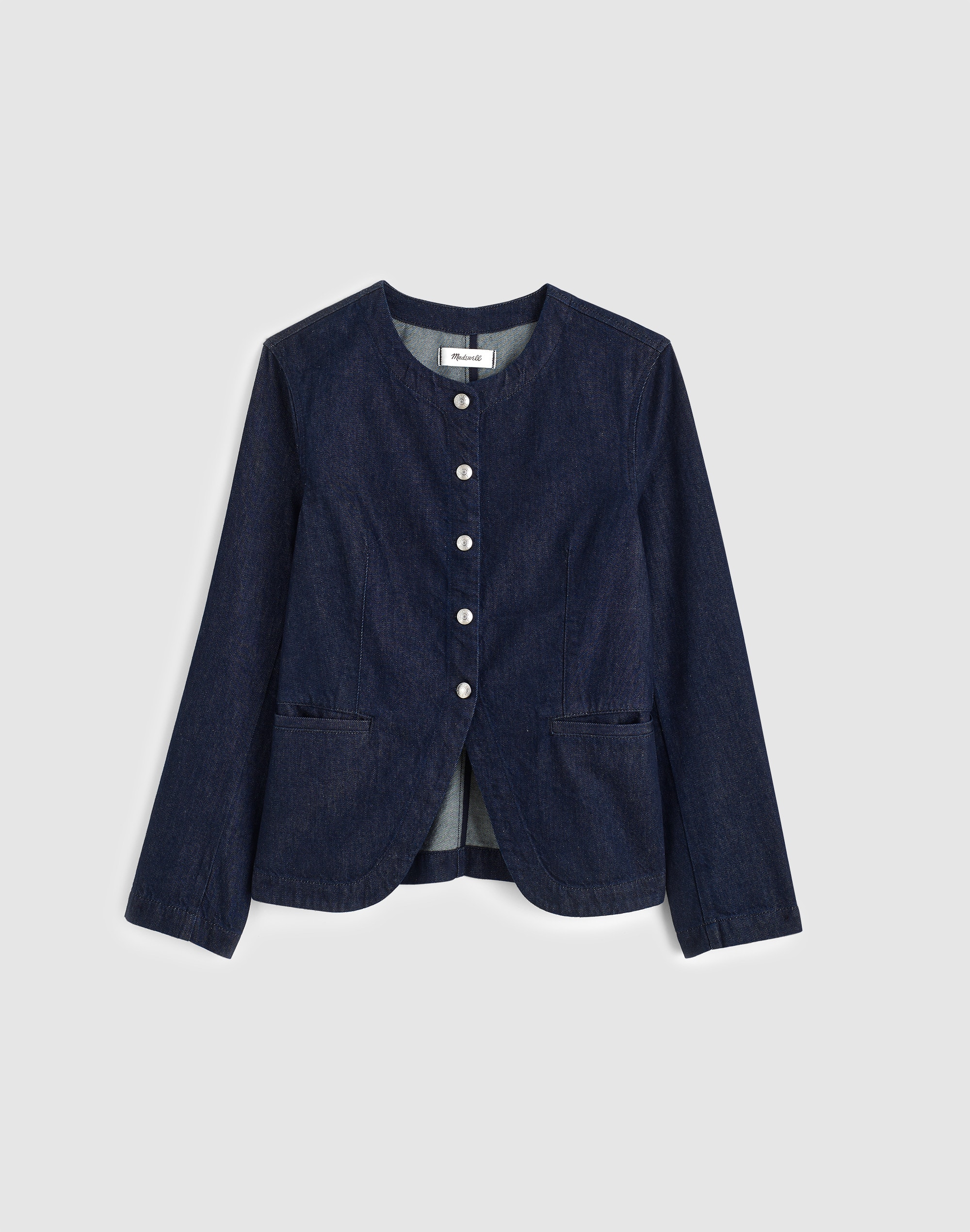 Denim Collarless Jacket in Rinse Wash