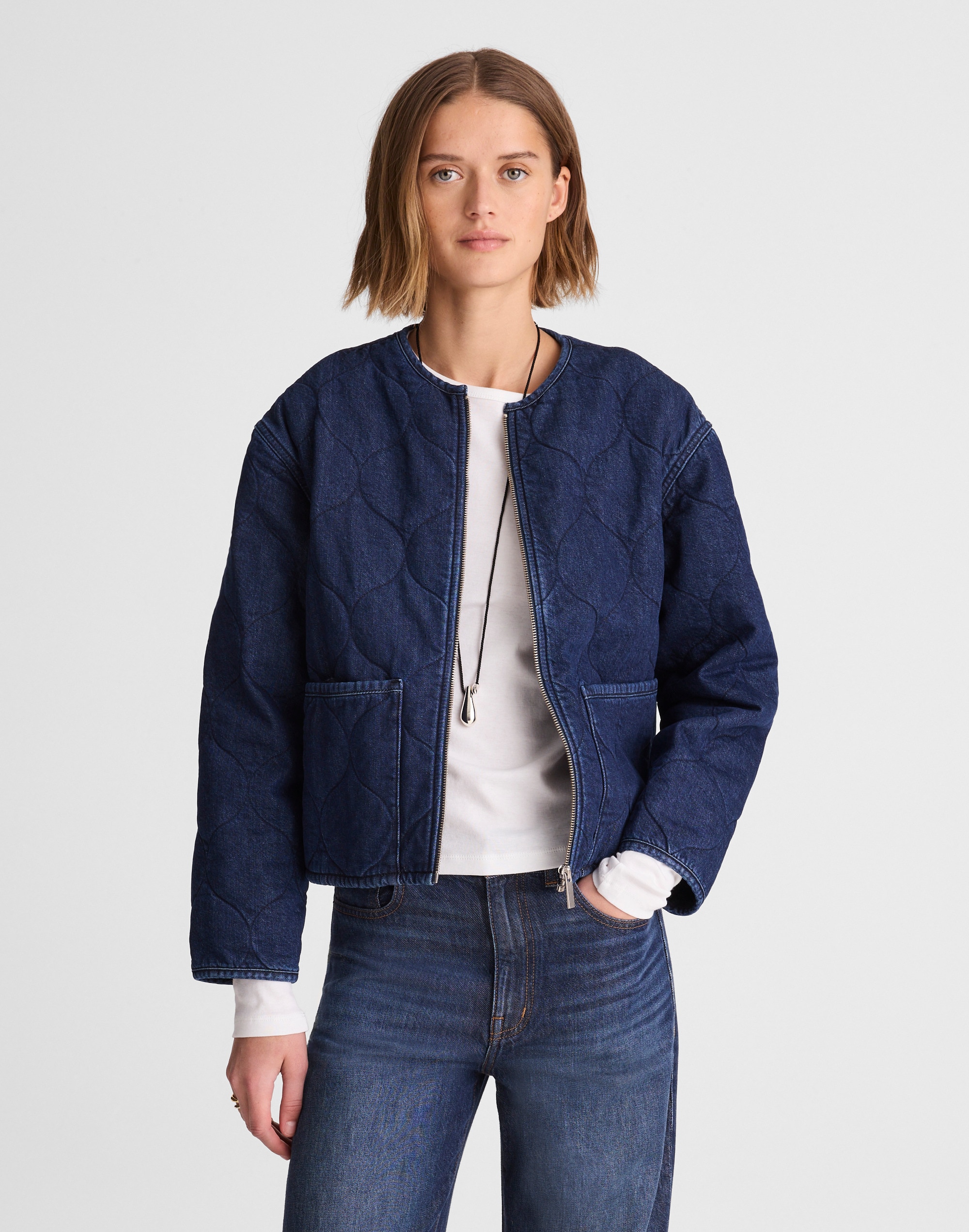 Madewell Quilted Denim Jacket In Blue