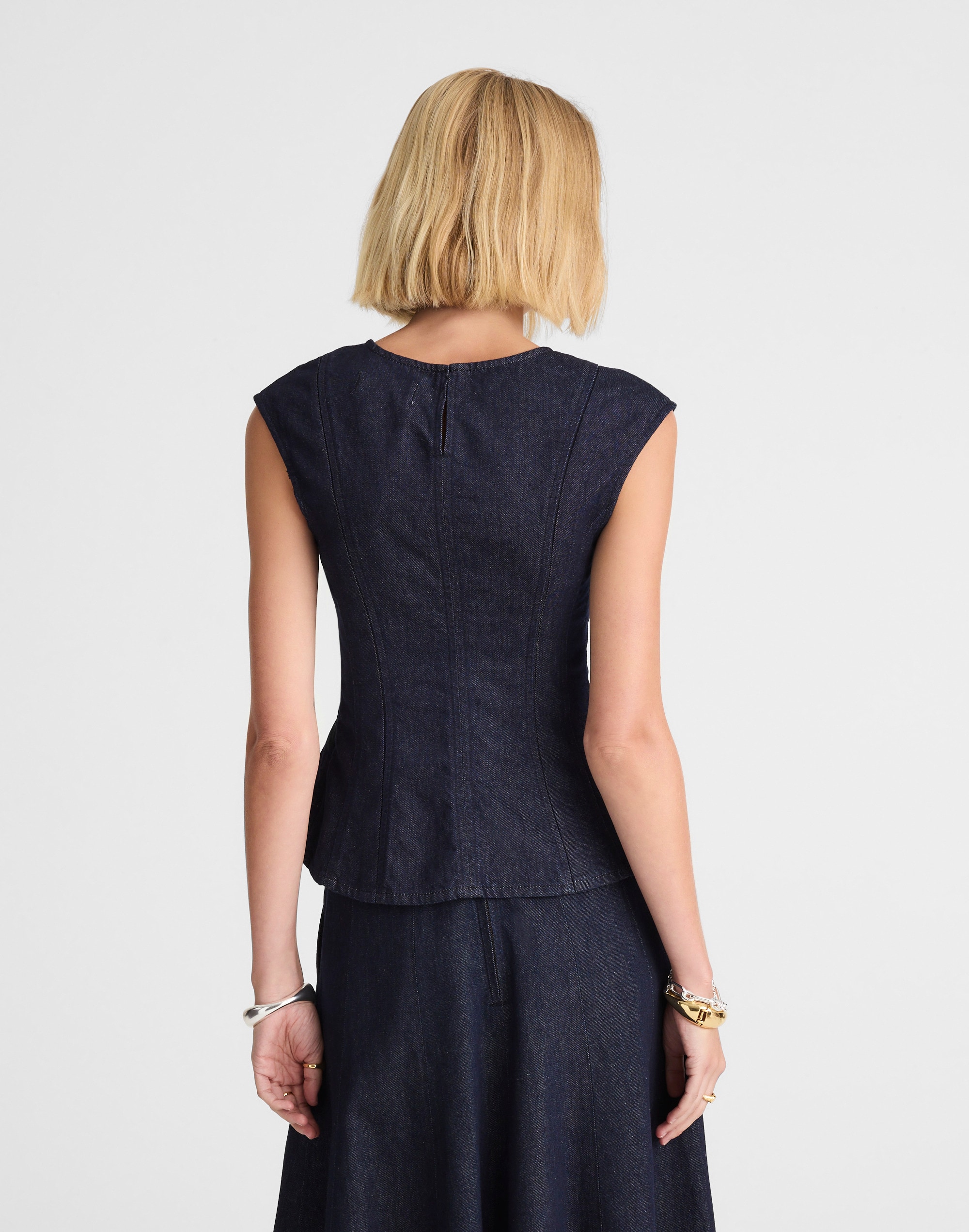 Denim Seamed Scoopneck Top Rinse Wash