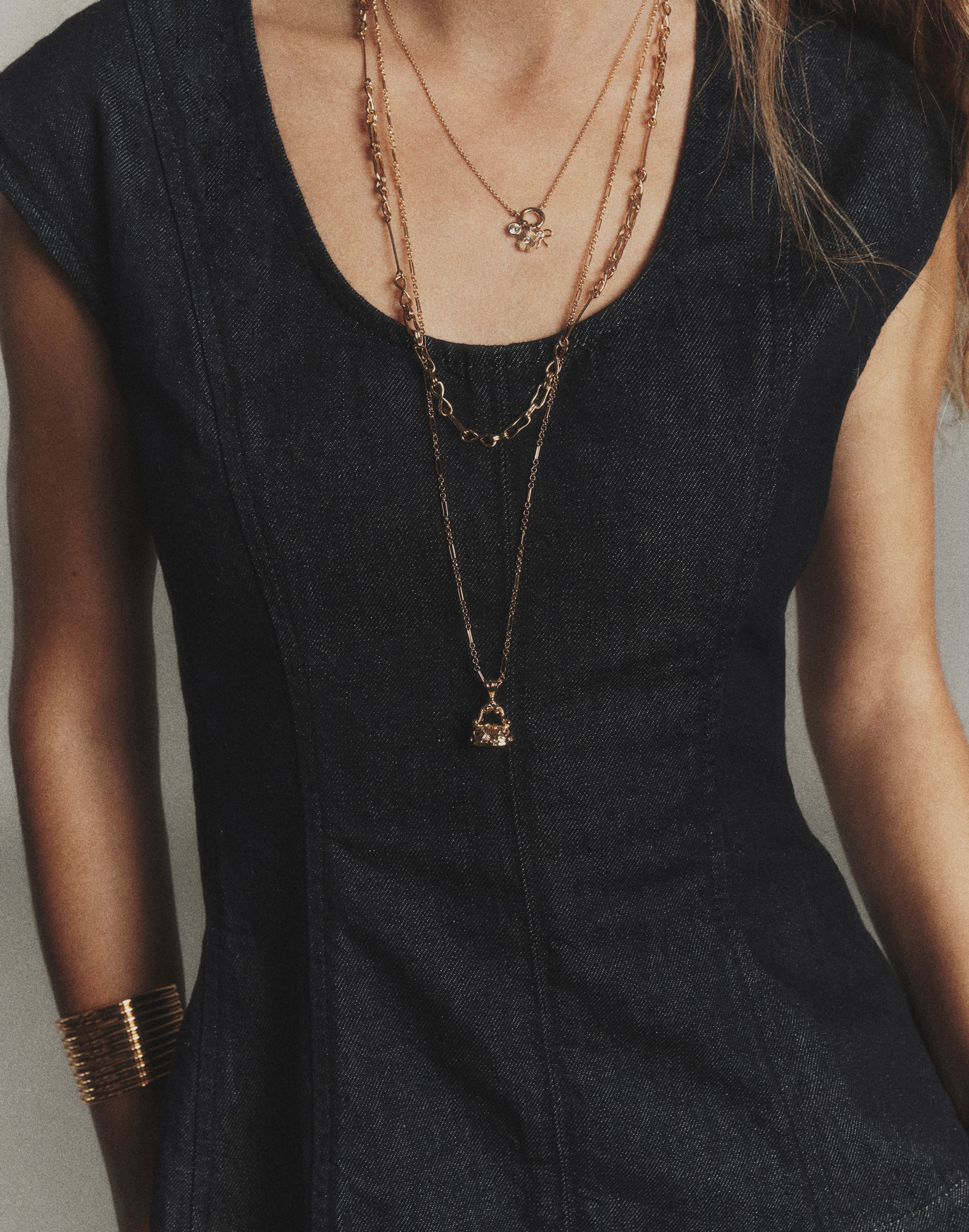 Denim Seamed Scoopneck Top Rinse Wash