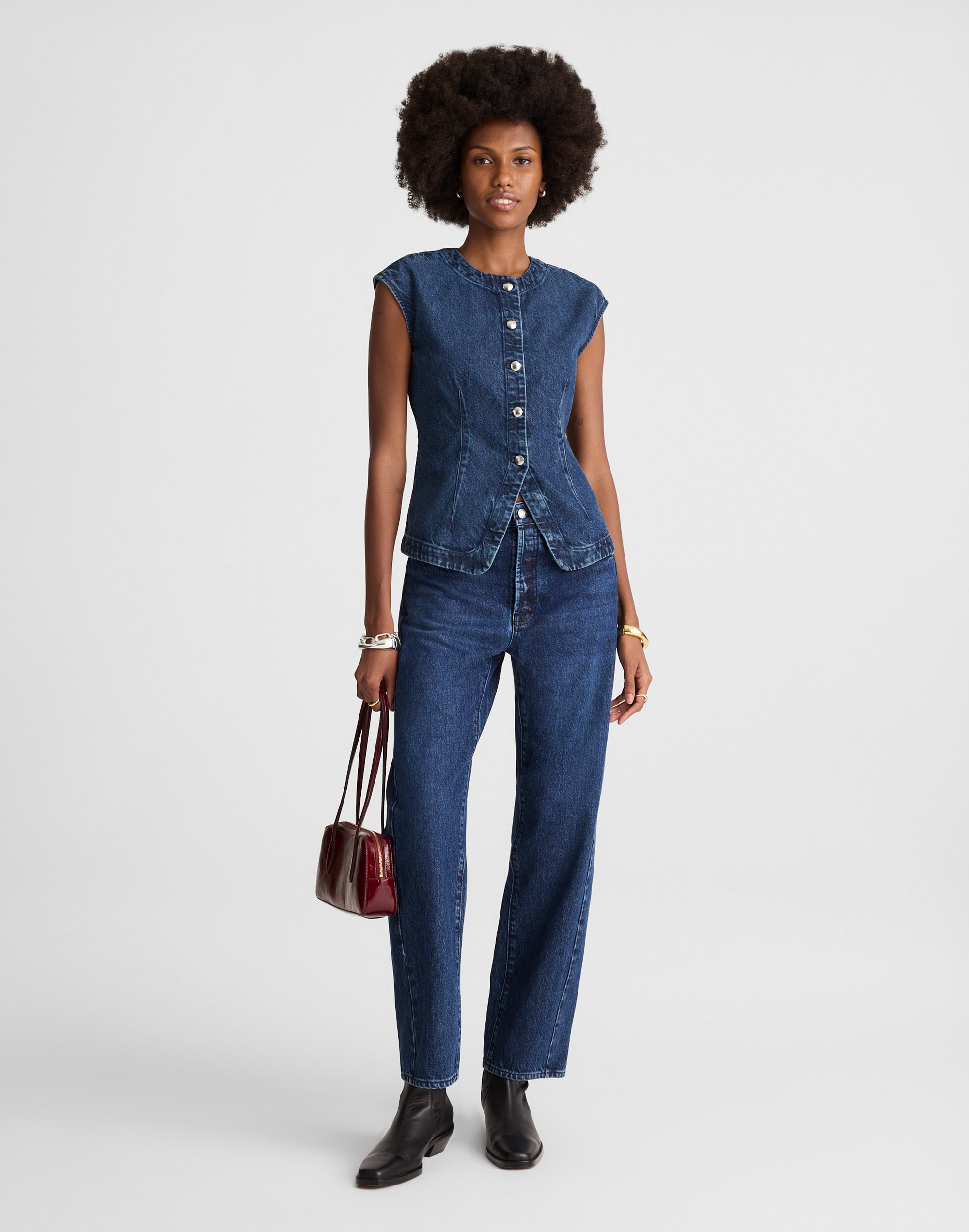 Denim Cap-Sleeve Vest in McKinney Wash