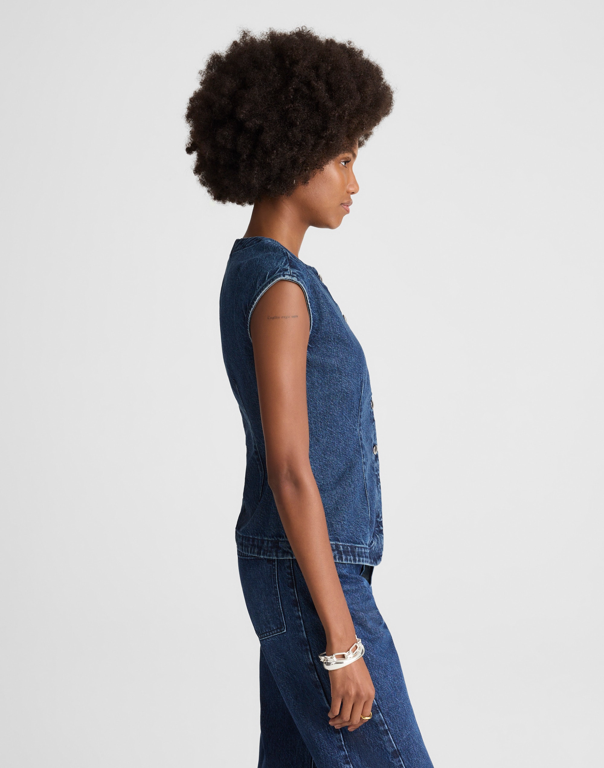 Denim Cap-Sleeve Vest in McKinney Wash
