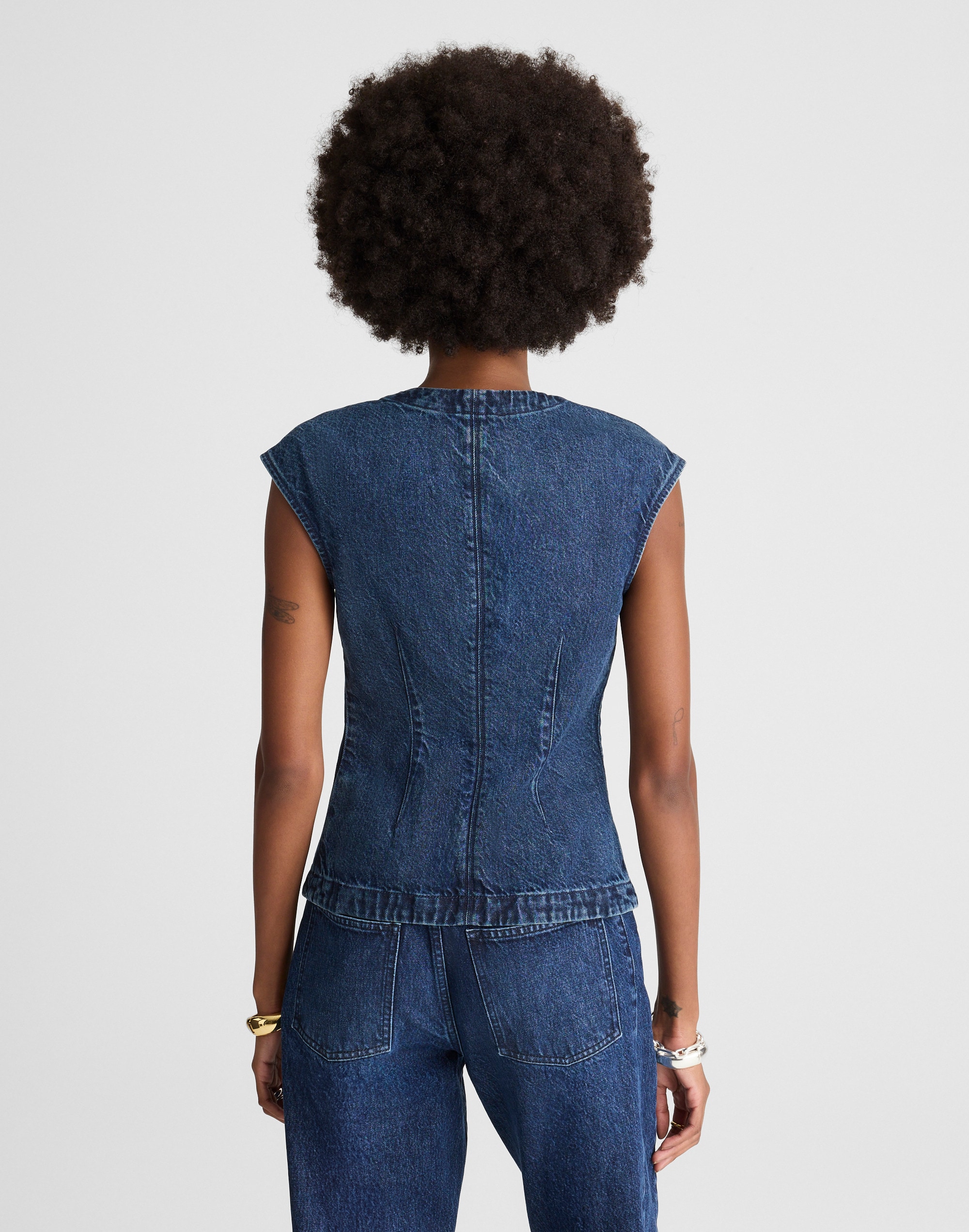 Denim Cap-Sleeve Vest in McKinney Wash
