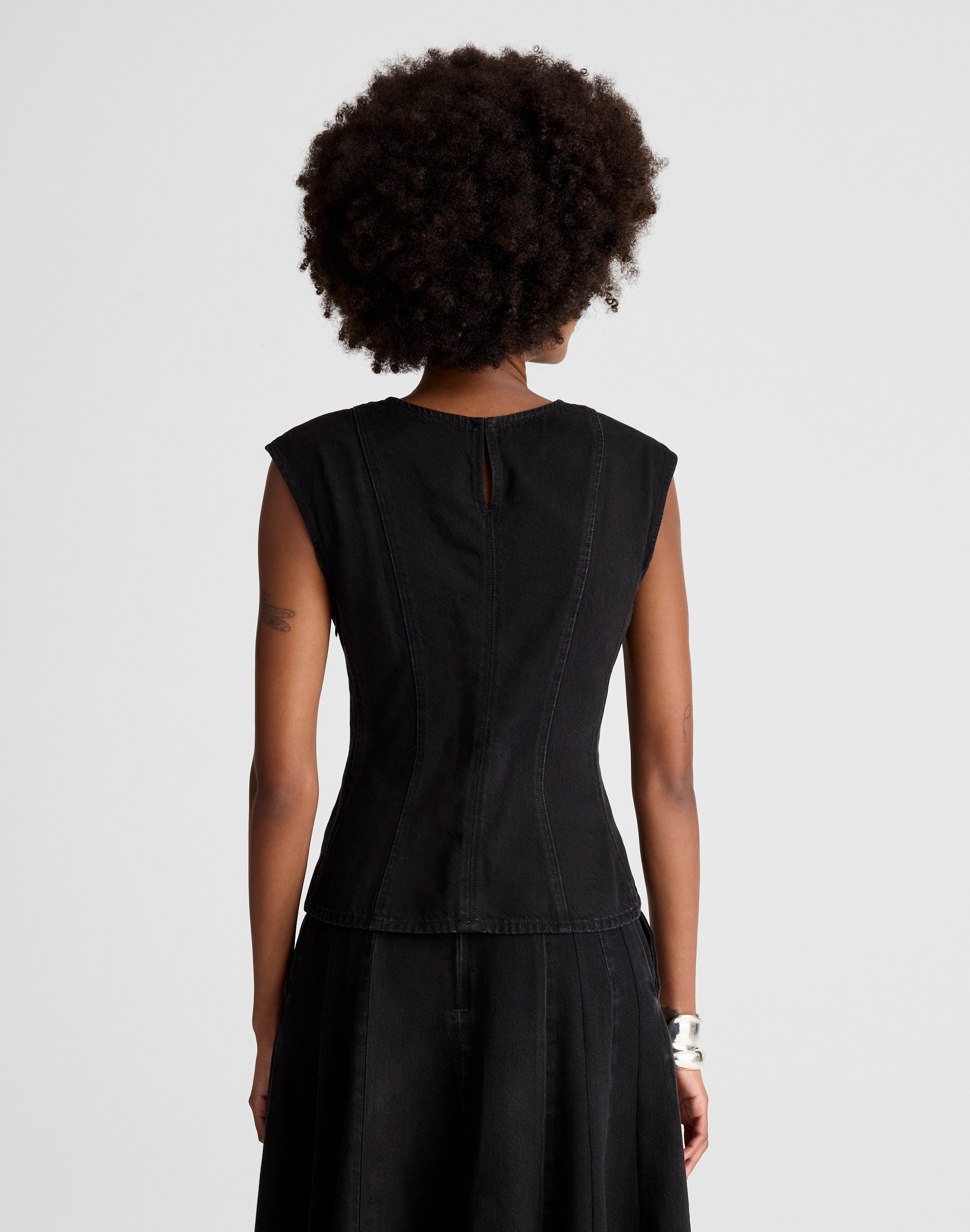 Airy Denim Seamed Scoopneck Top