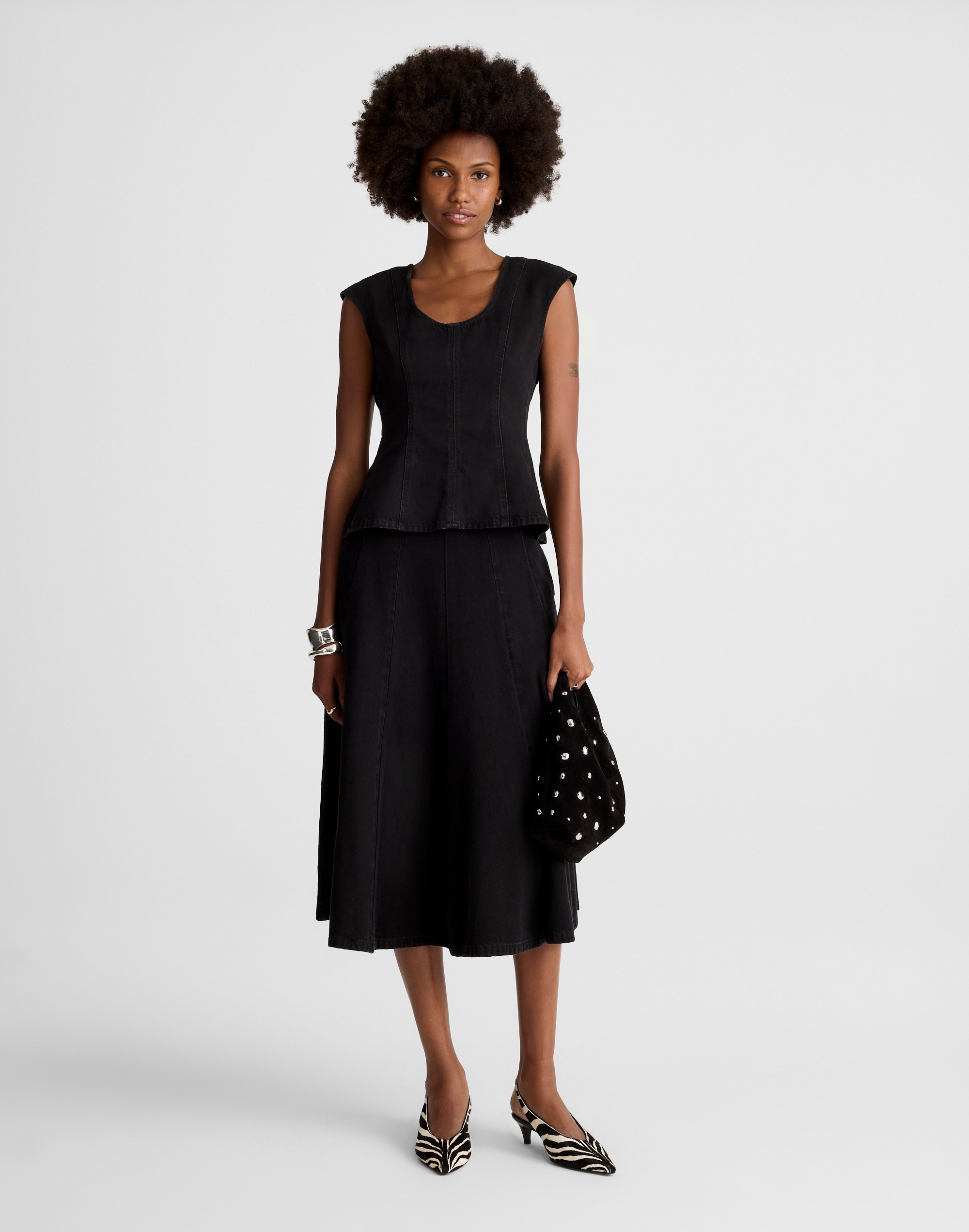 Airy Denim Seamed Scoopneck Top