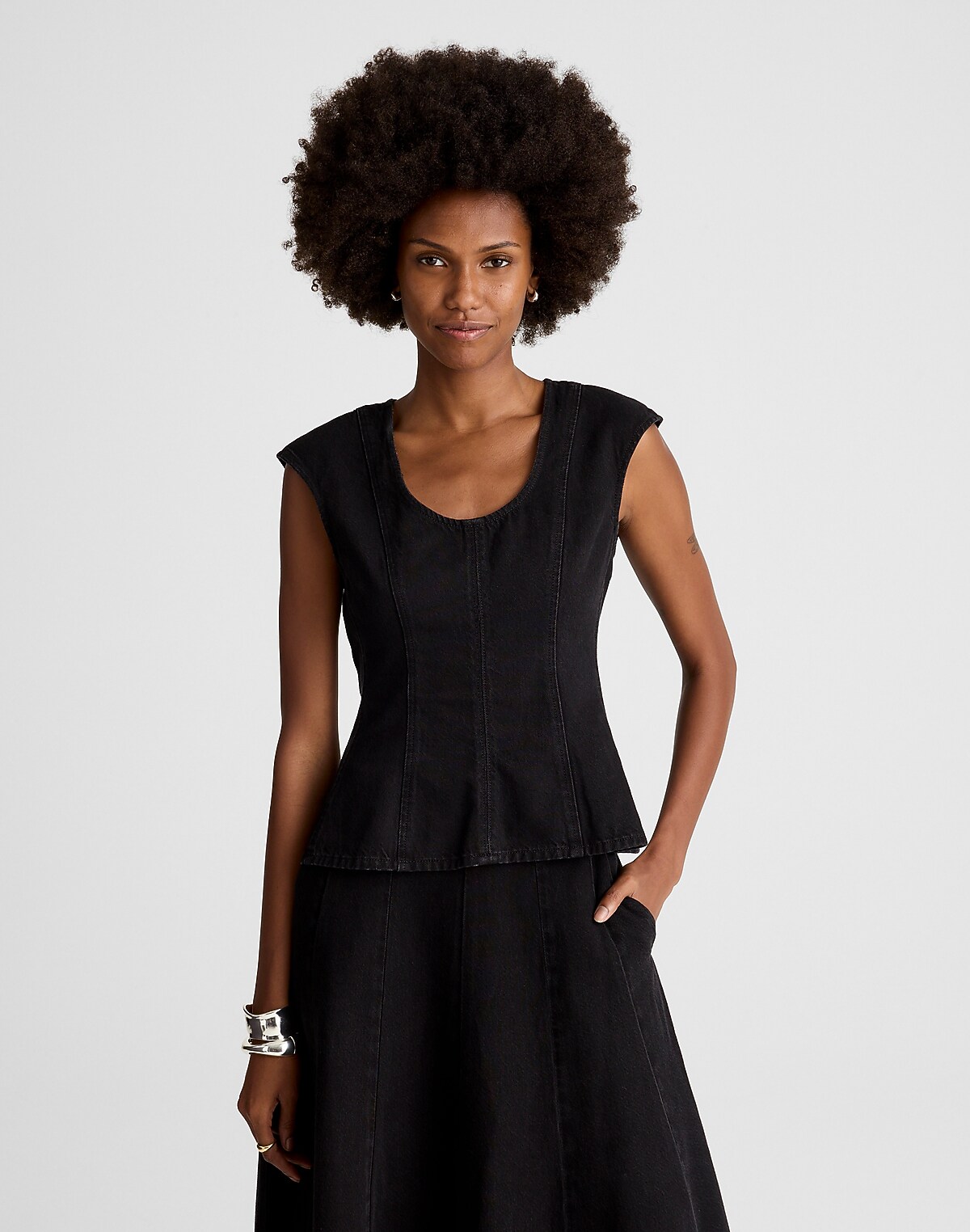 Airy Denim Seamed Scoopneck Top
