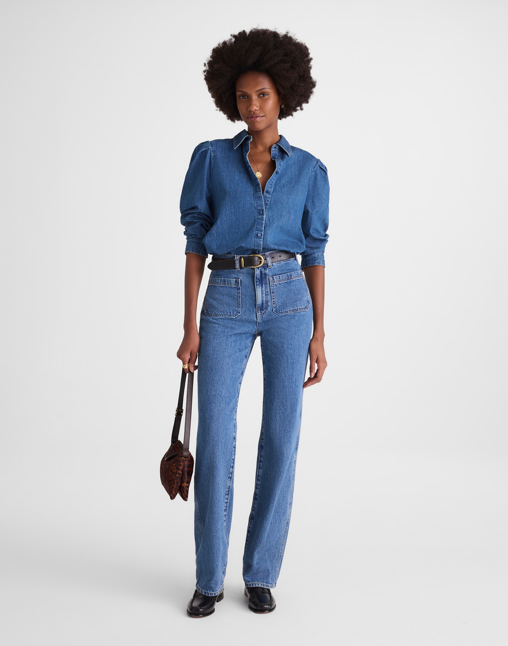 Madewell Denim Puff-sleeve Shirt In Blue