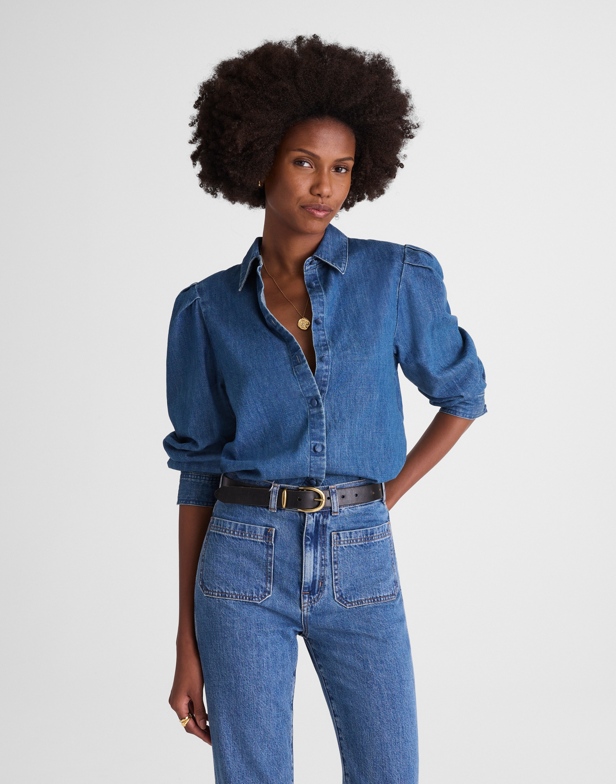 Madewell Denim Puff-sleeve Shirt In Blue
