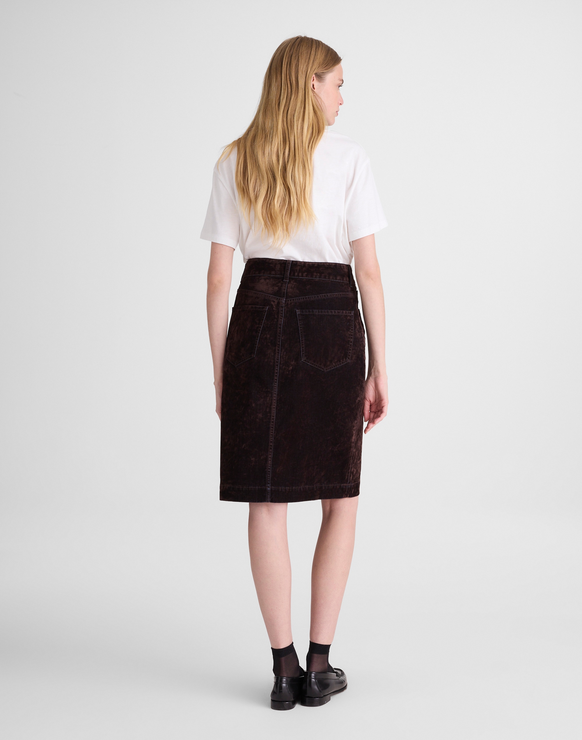 Flocked Denim Midi Skirt