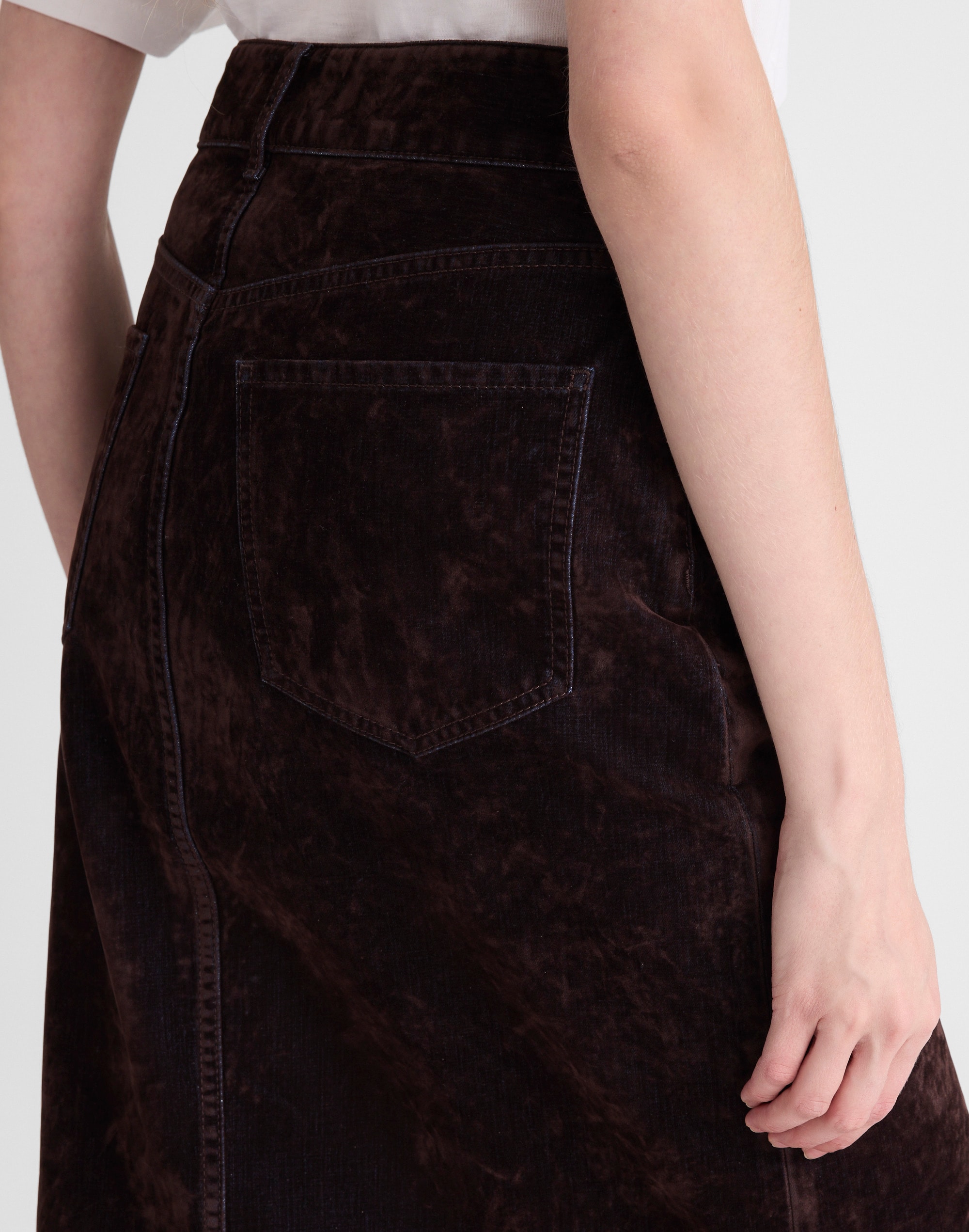 Flocked Denim Midi Skirt