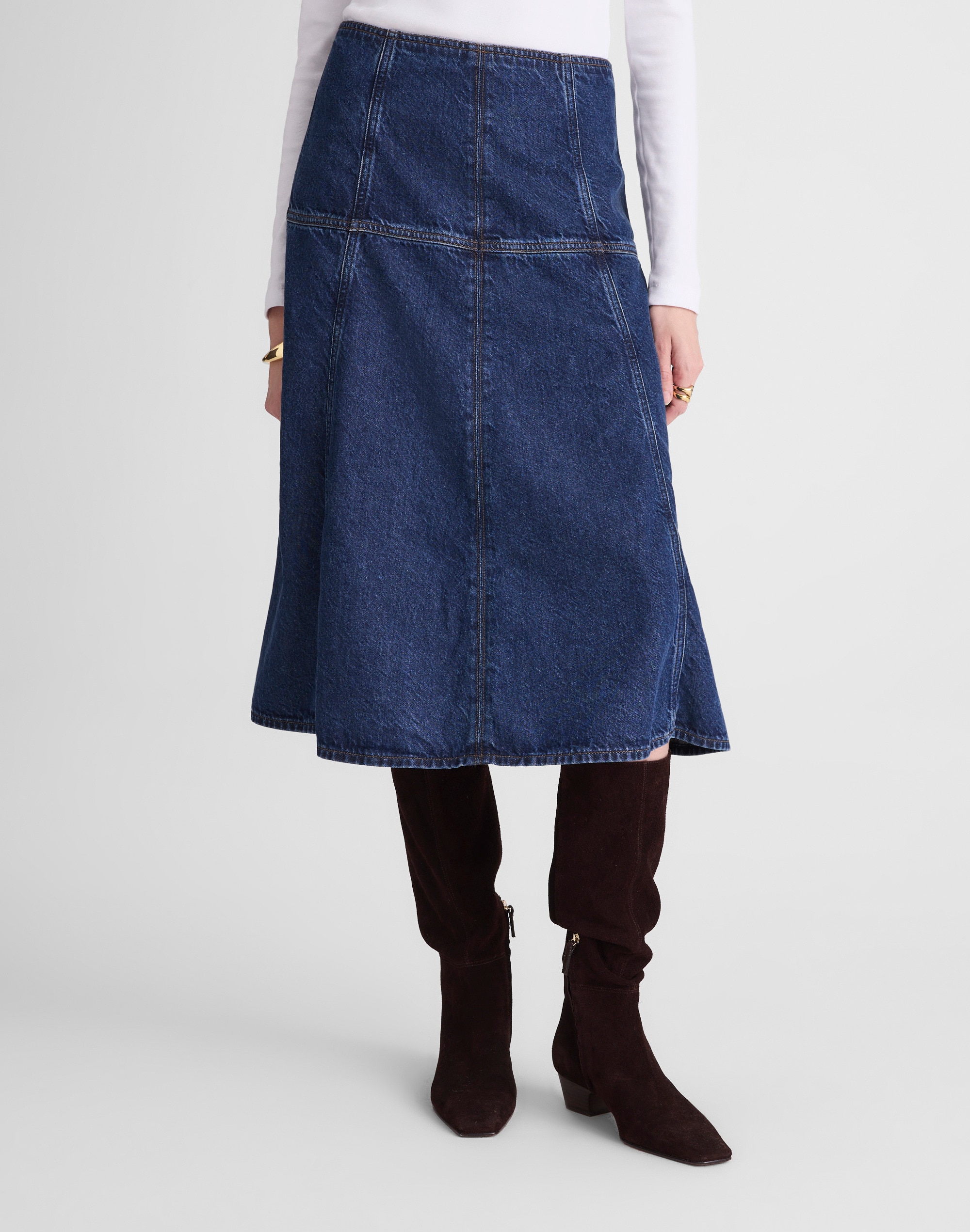 Madewell Denim Drop-waist Midi Skirt In Blue