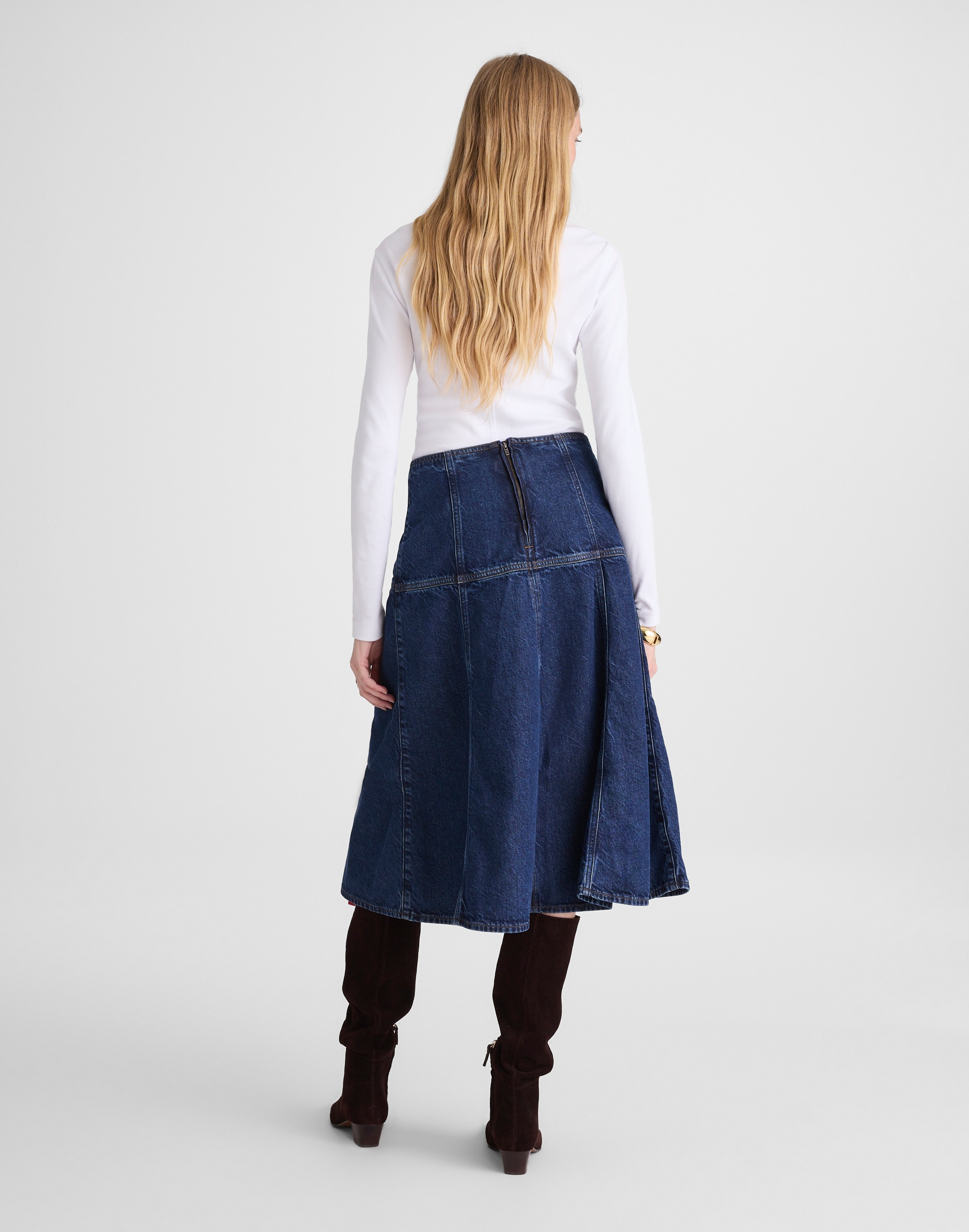 Denim Drop-Waist Midi Skirt McKinney Wash