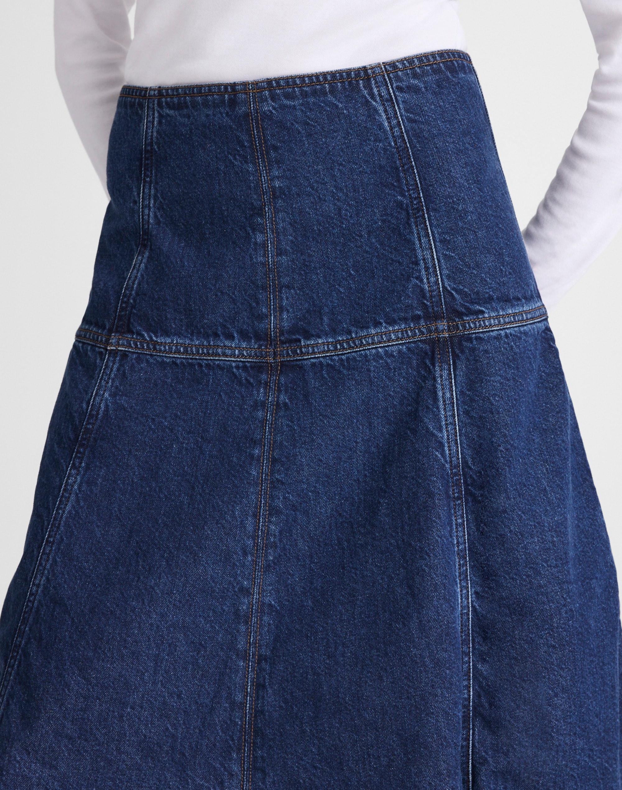 Denim Drop-Waist Midi Skirt McKinney Wash