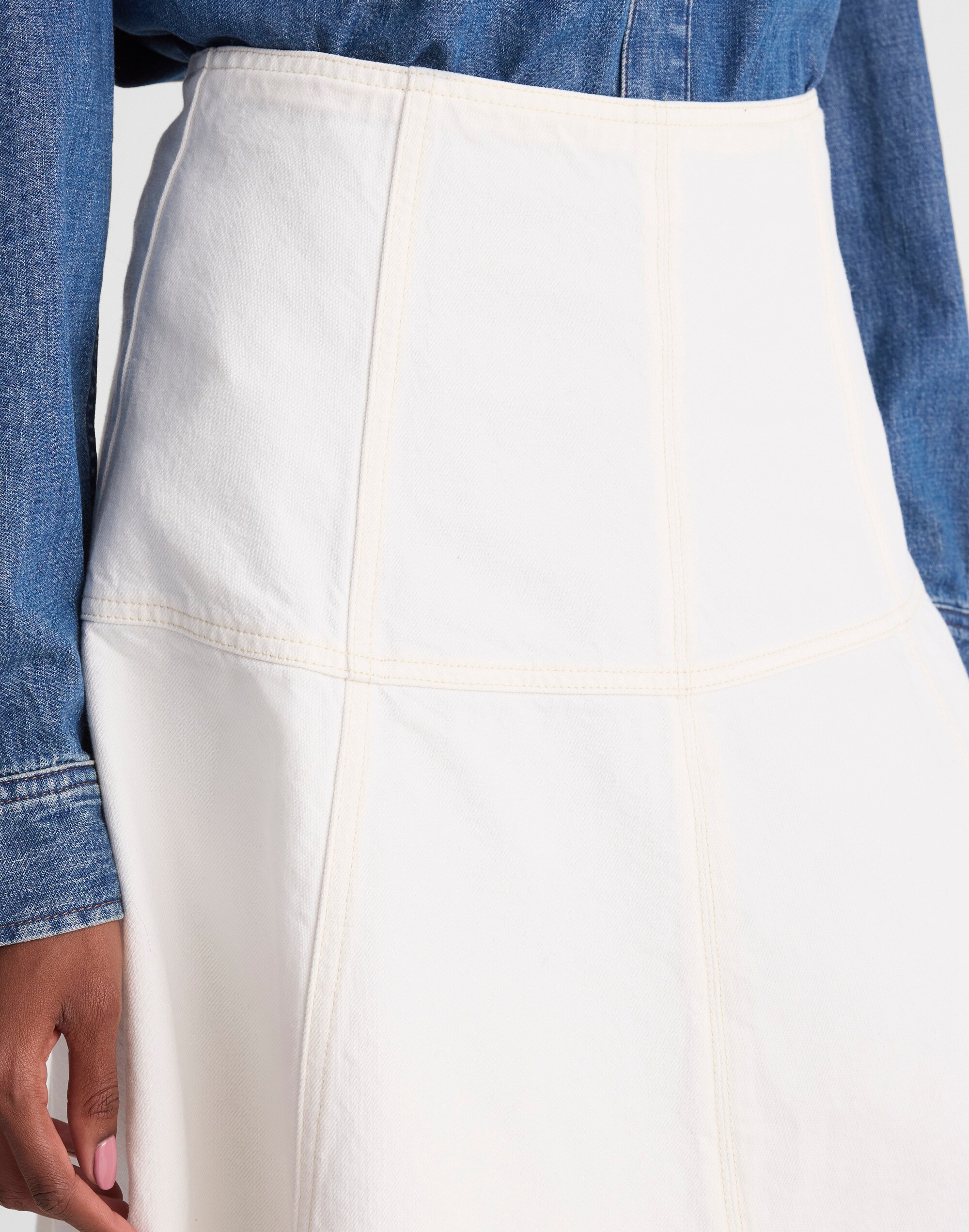 Denim Drop-Waist Midi Skirt