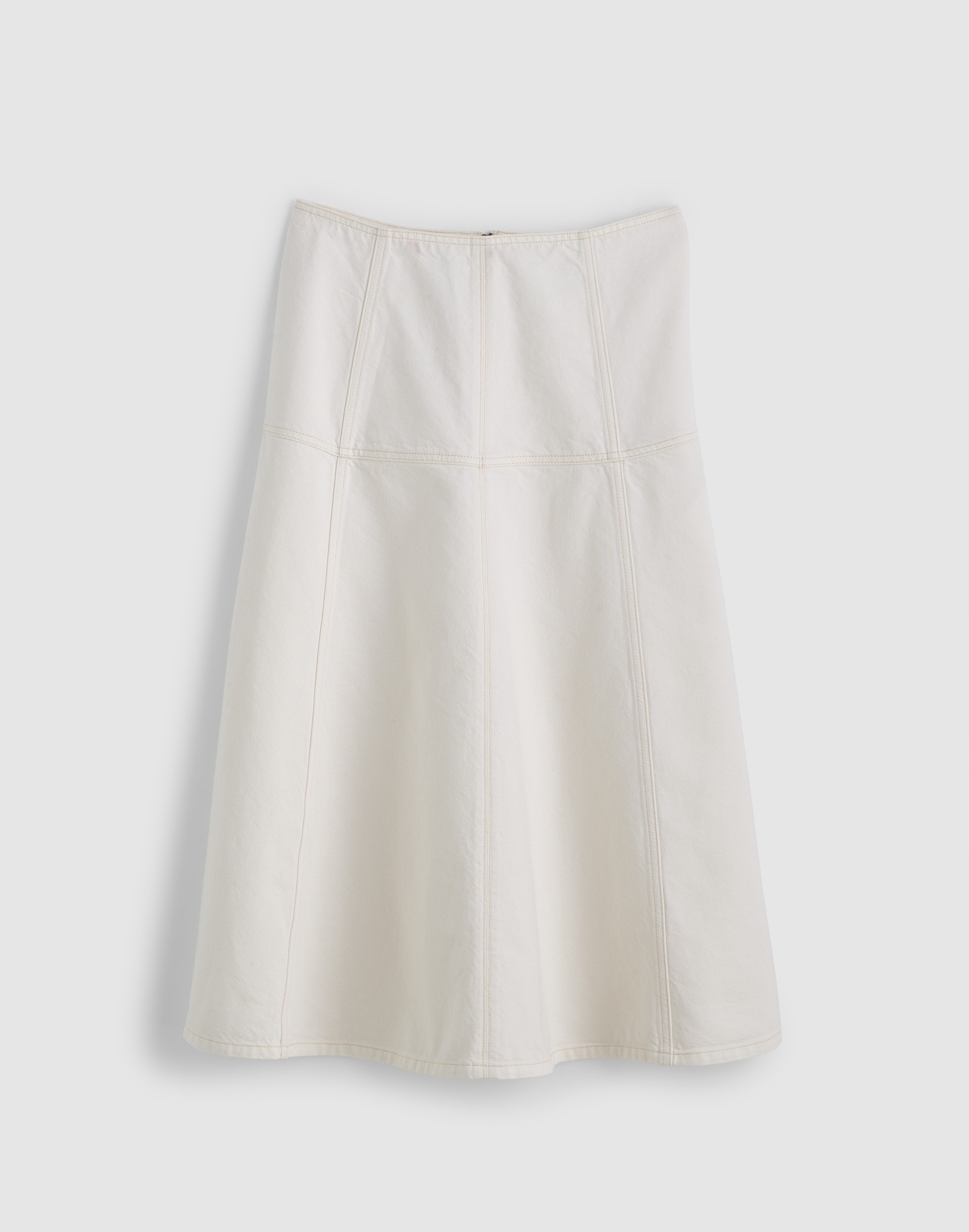 Denim Drop-Waist Midi Skirt