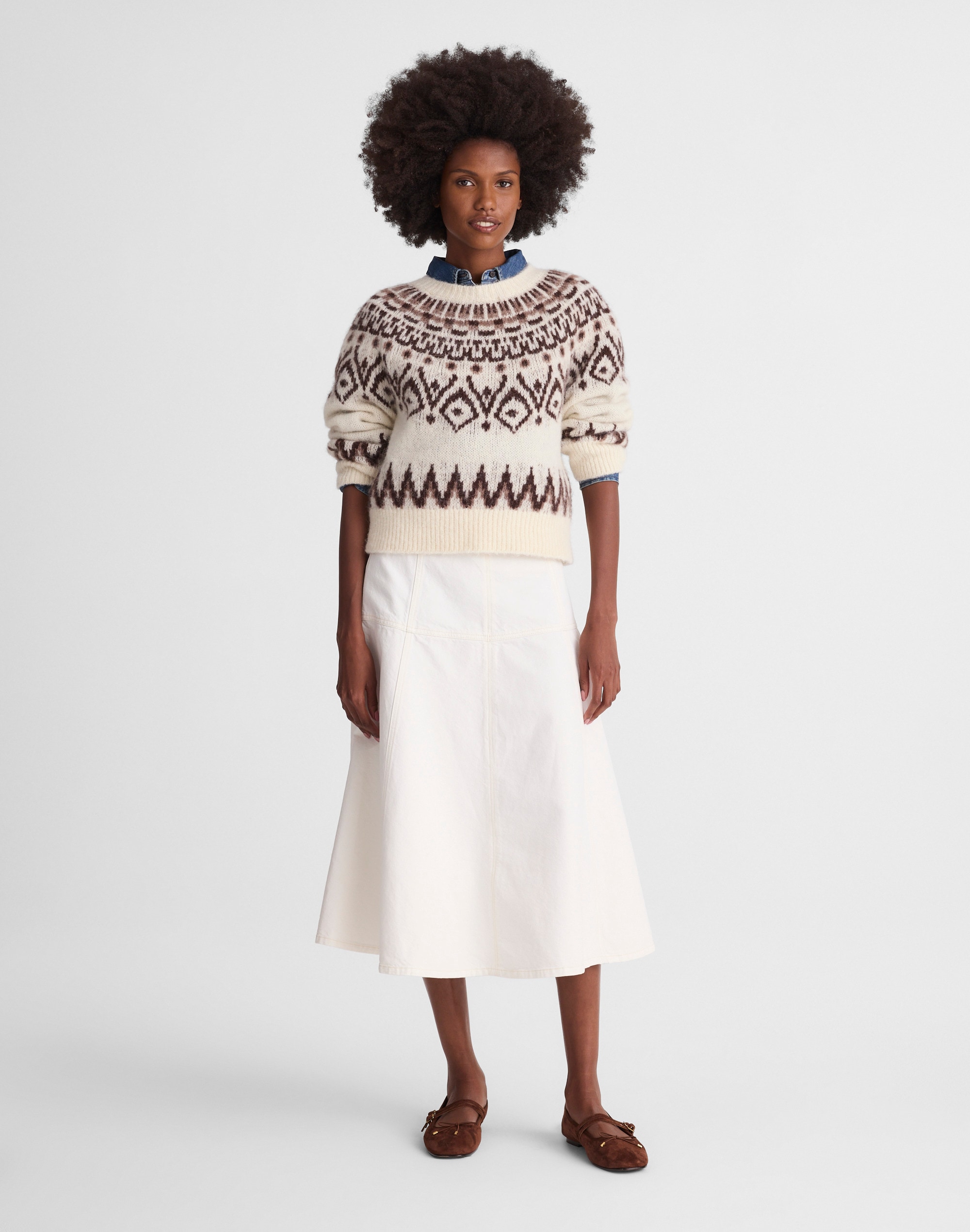 Madewell Denim Drop-waist Midi Skirt In White