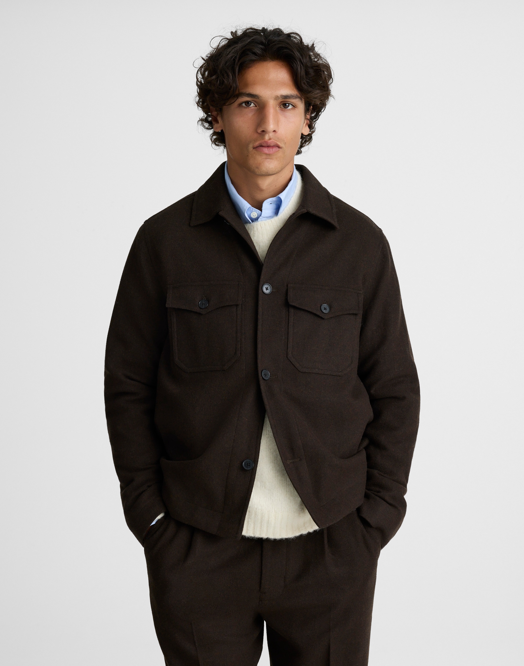 Patch-Pocket Shirt-Jacket Wool Blend
