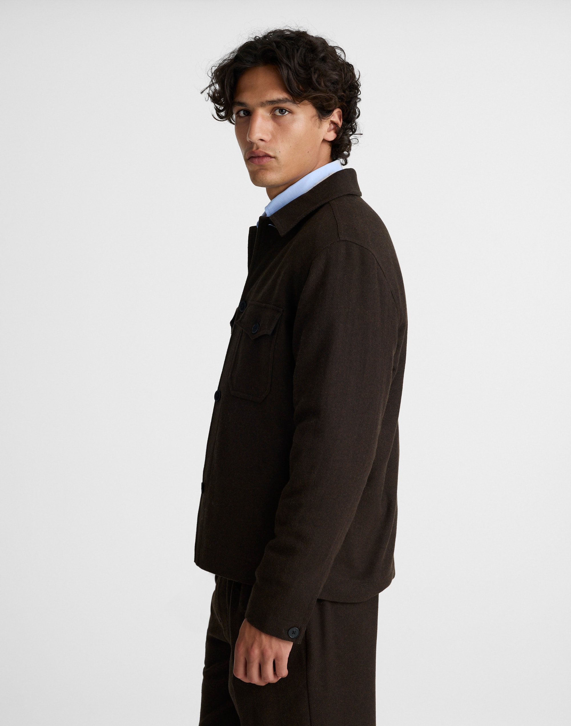 Patch-Pocket Shirt-Jacket Wool Blend