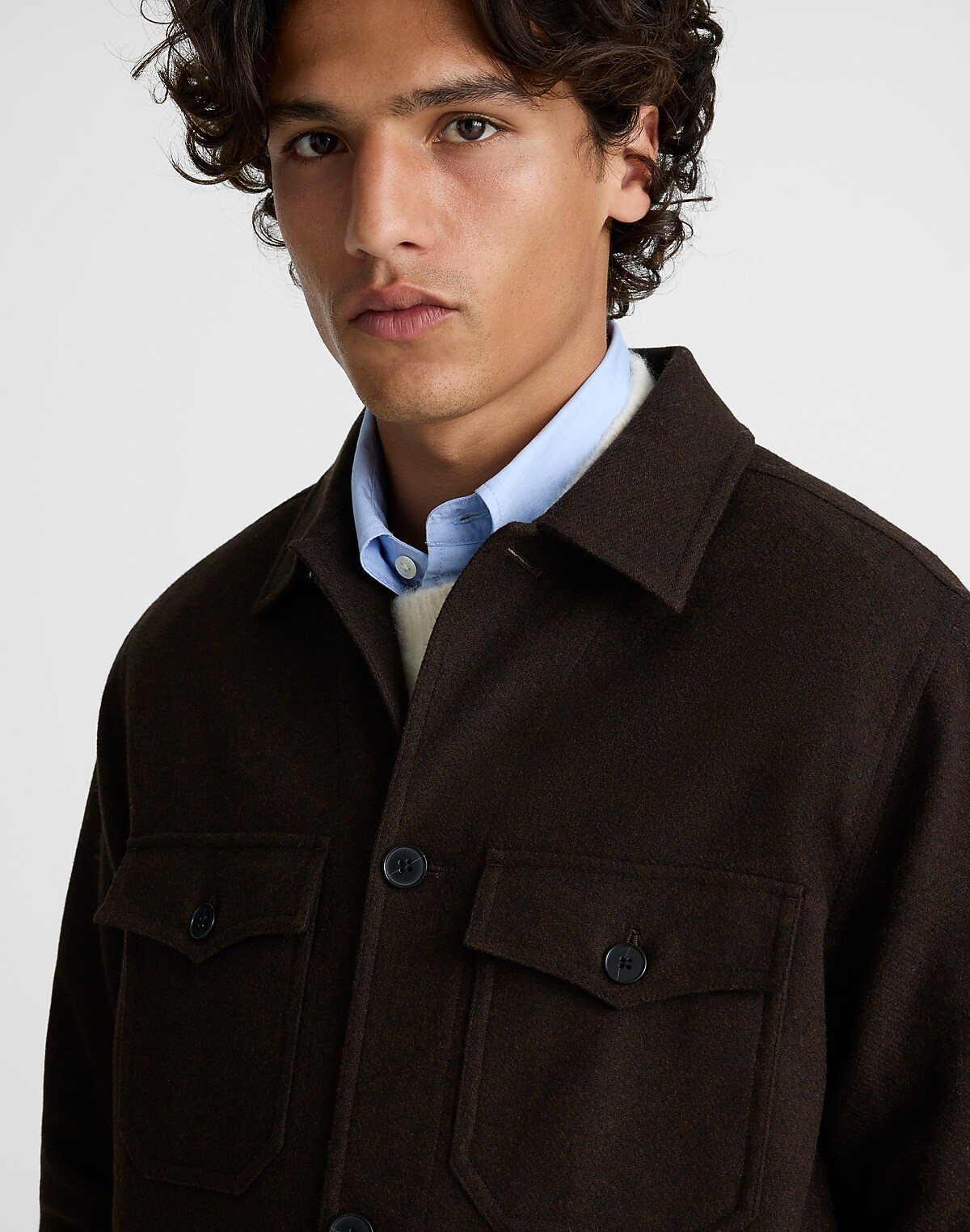 Patch-Pocket Shirt-Jacket in Wool Blend