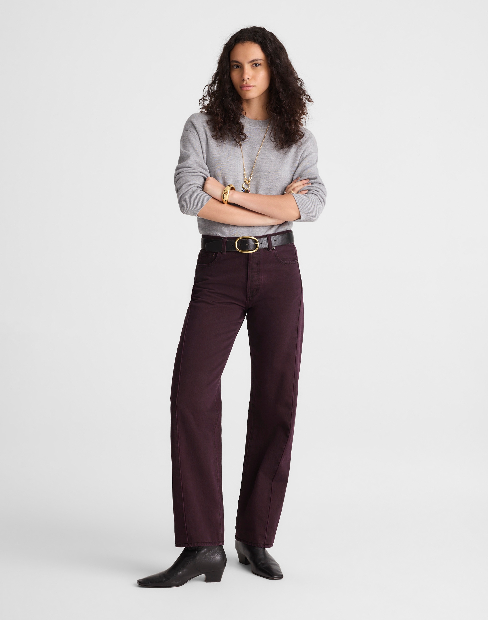 pieced barrel-leg jeans