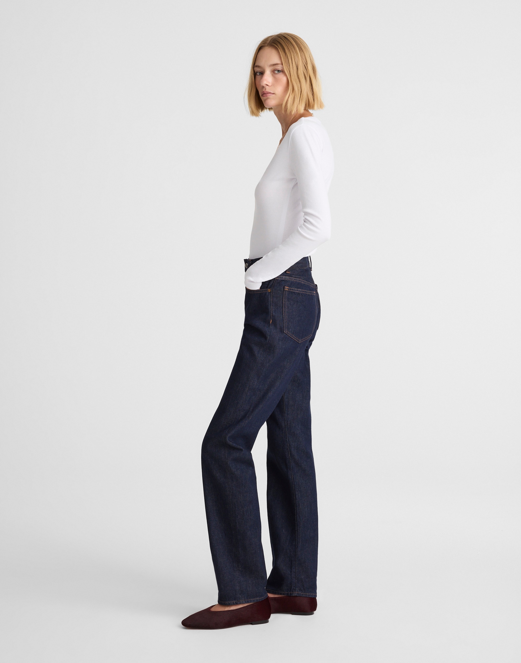The Petite Longline Straight Jean in Rinse Wash Alternate Image 3