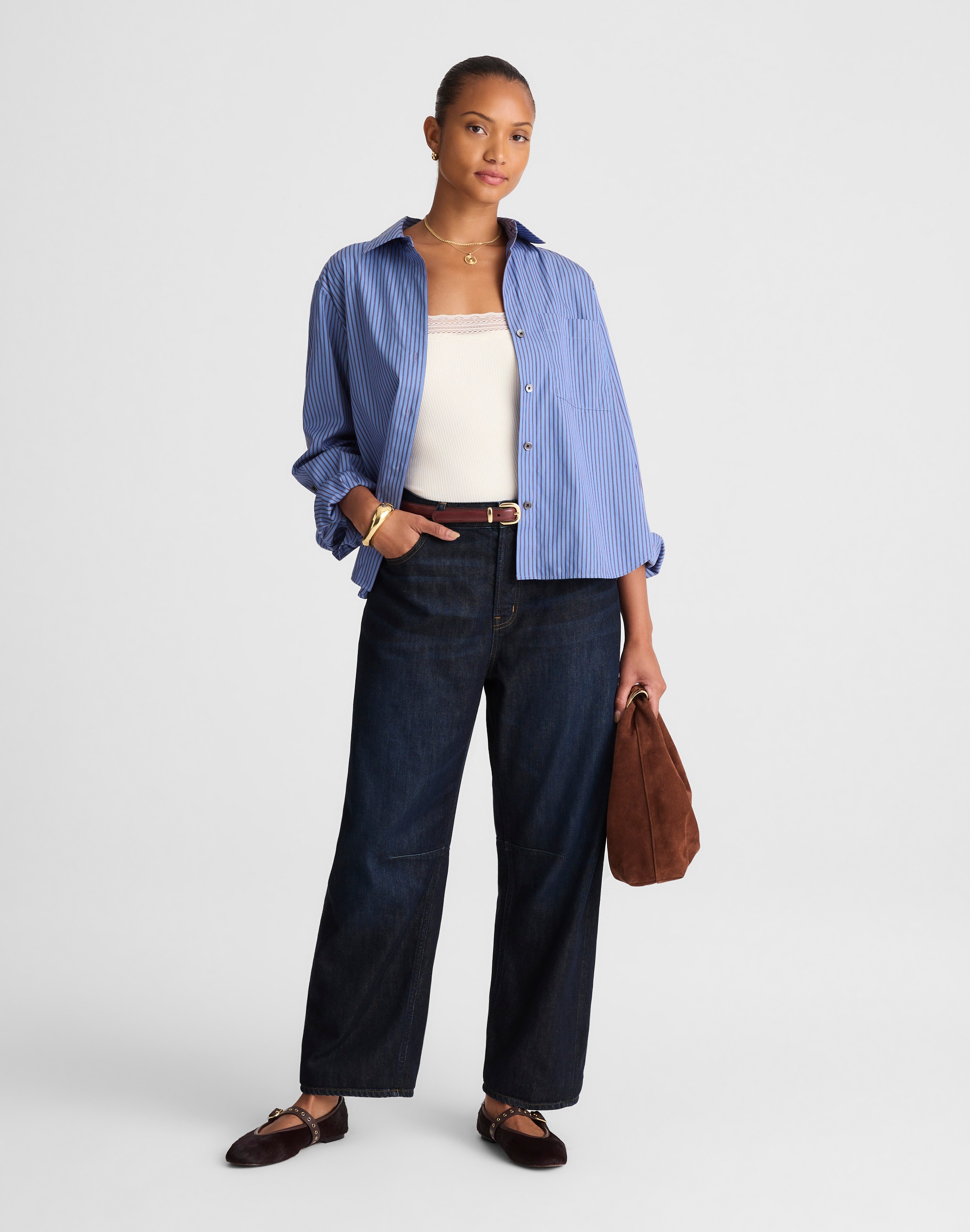 the curvy darted barrel-leg jean in softdrape