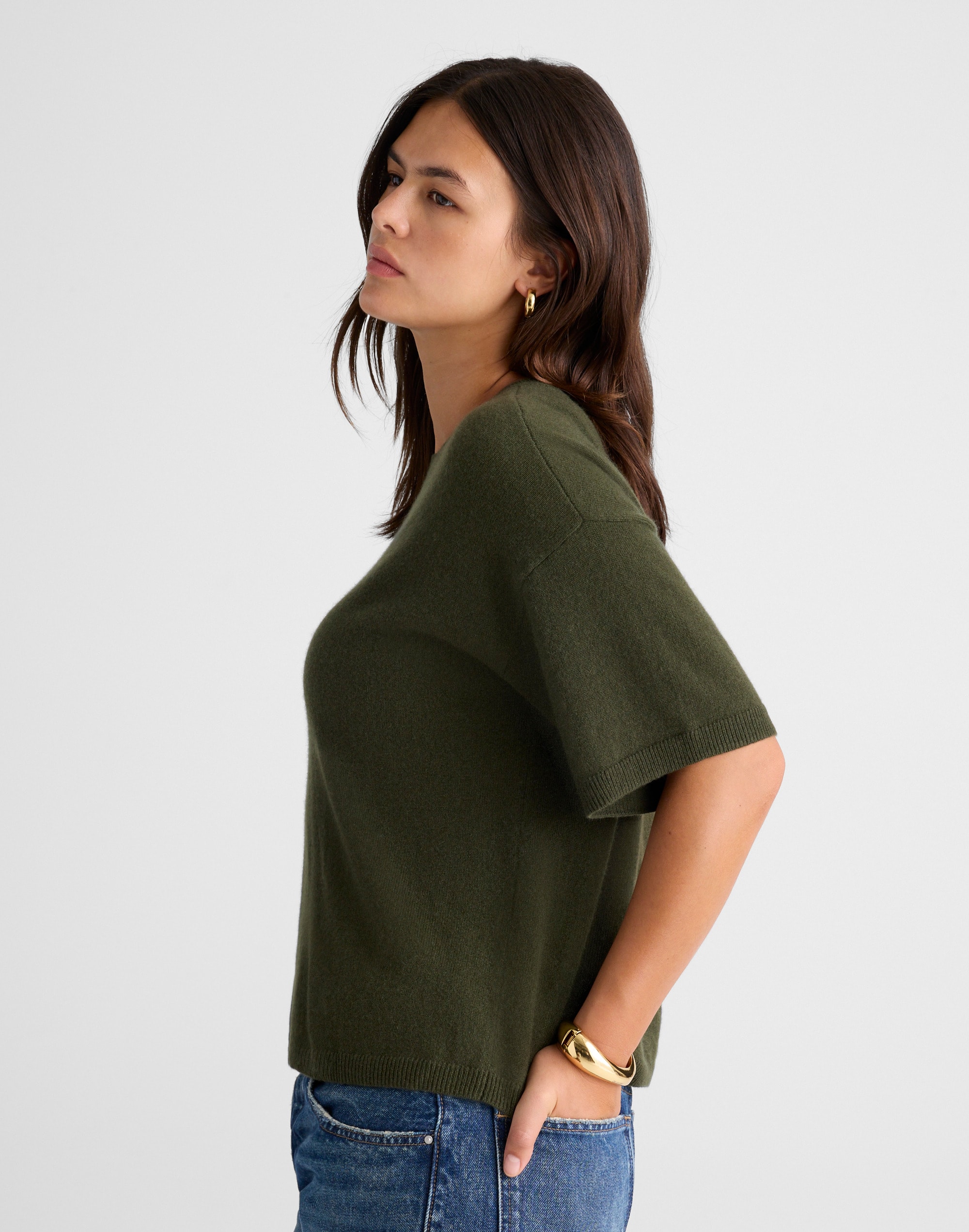 Short-Sleeve Sweater Tee in 100% Cashmere