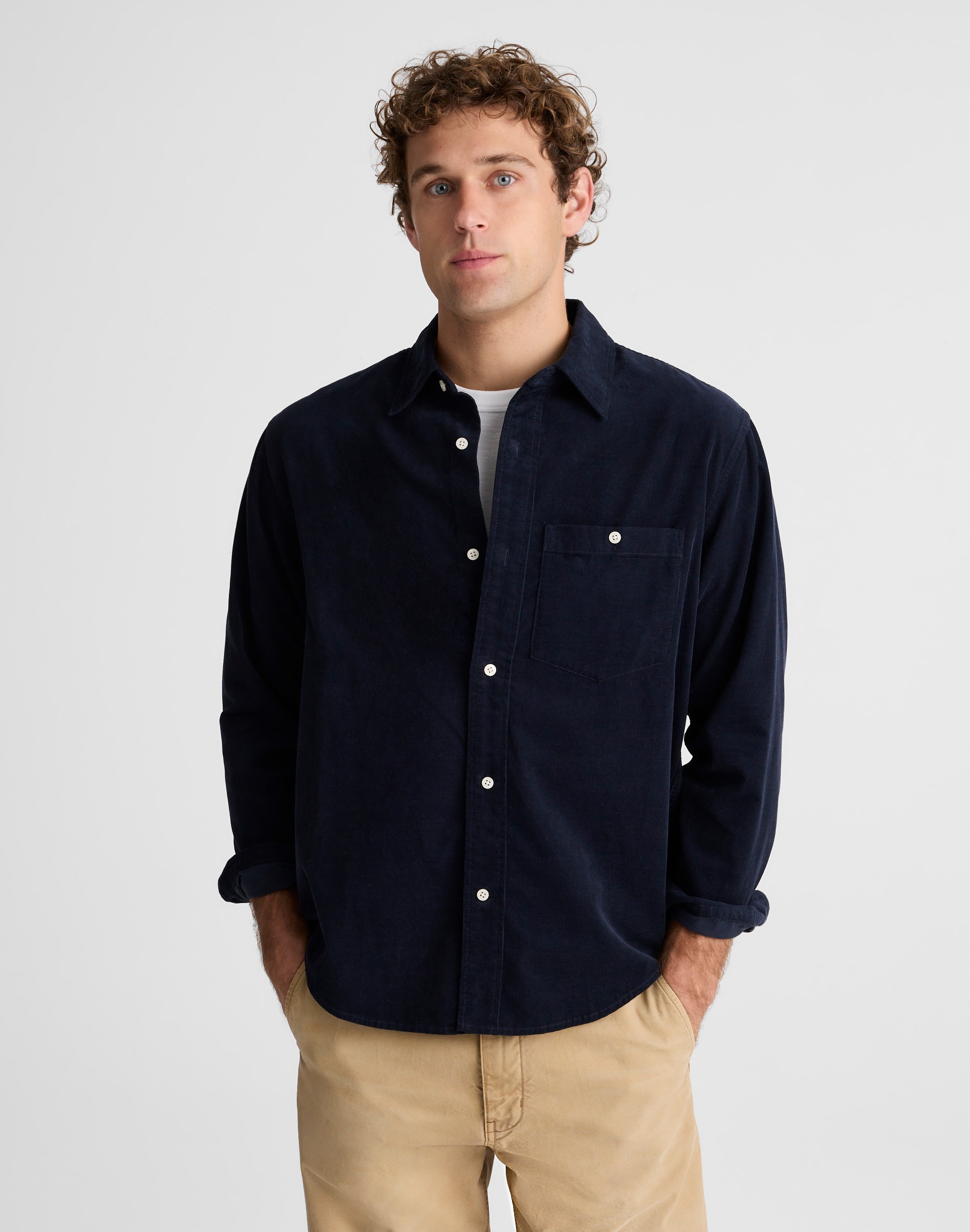 Button-Up Shirt in Fine-Wale Corduroy