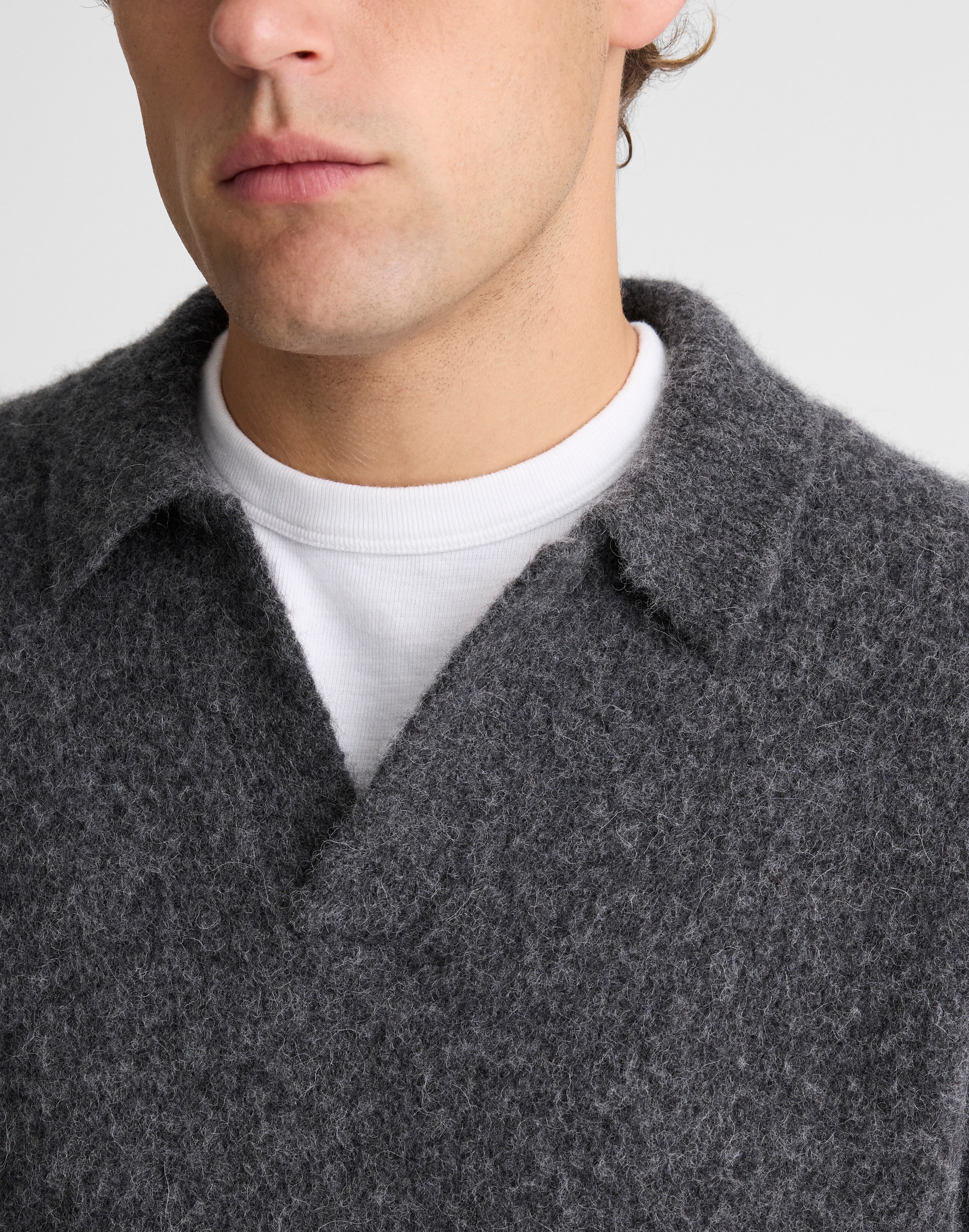 Open-Collar Sweater Polo in Yak-Alpaca Blend
