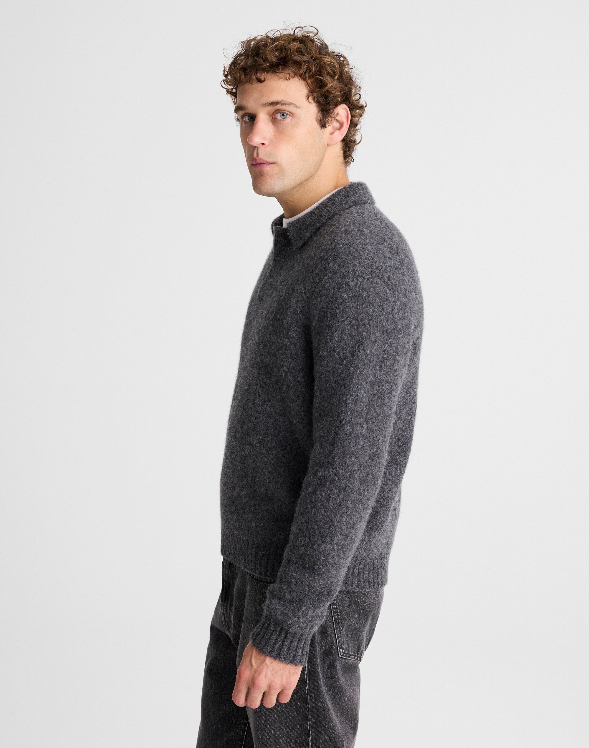 Open-Collar Sweater Polo in Yak-Alpaca Blend