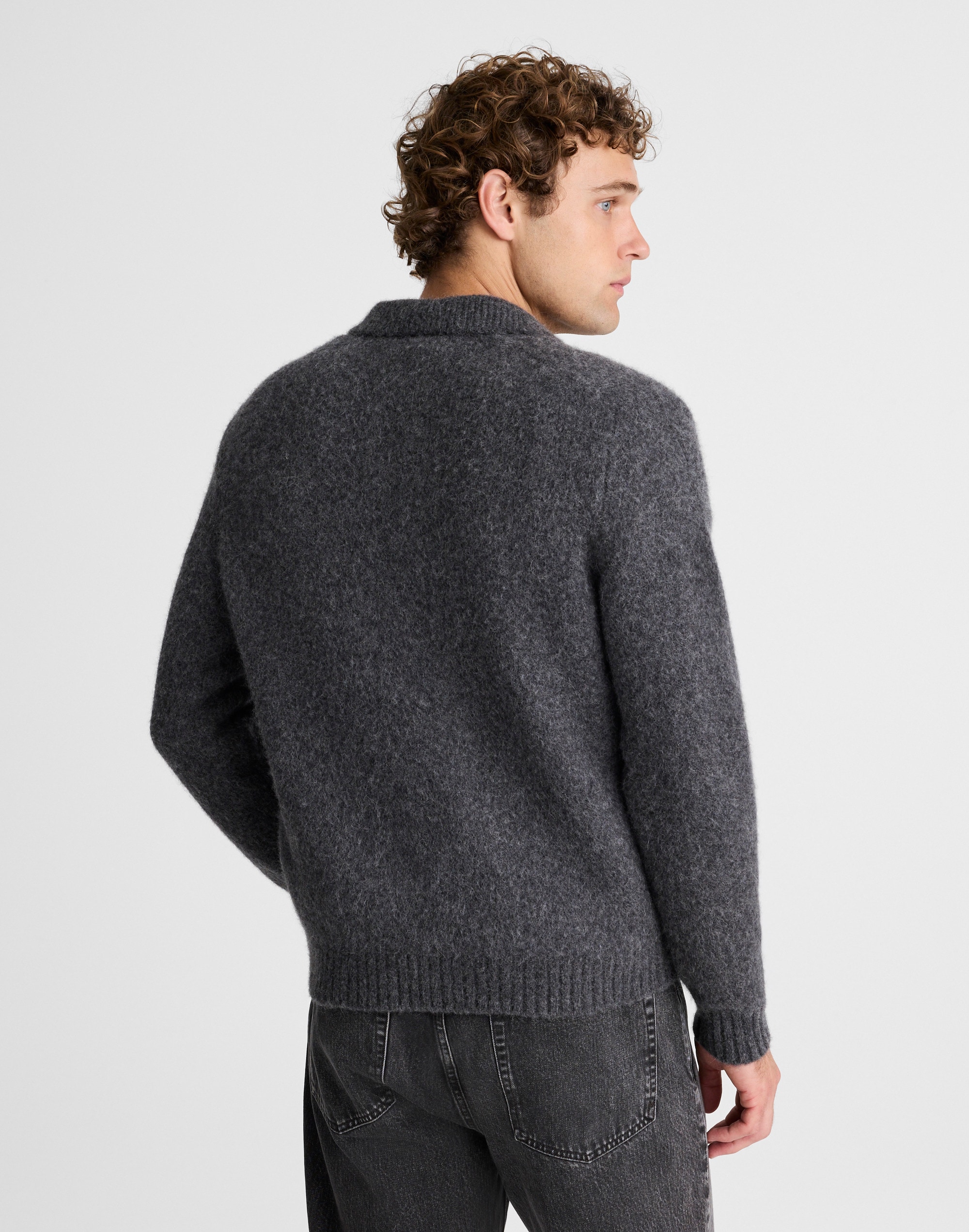 Open-Collar Sweater Polo in Yak-Alpaca Blend