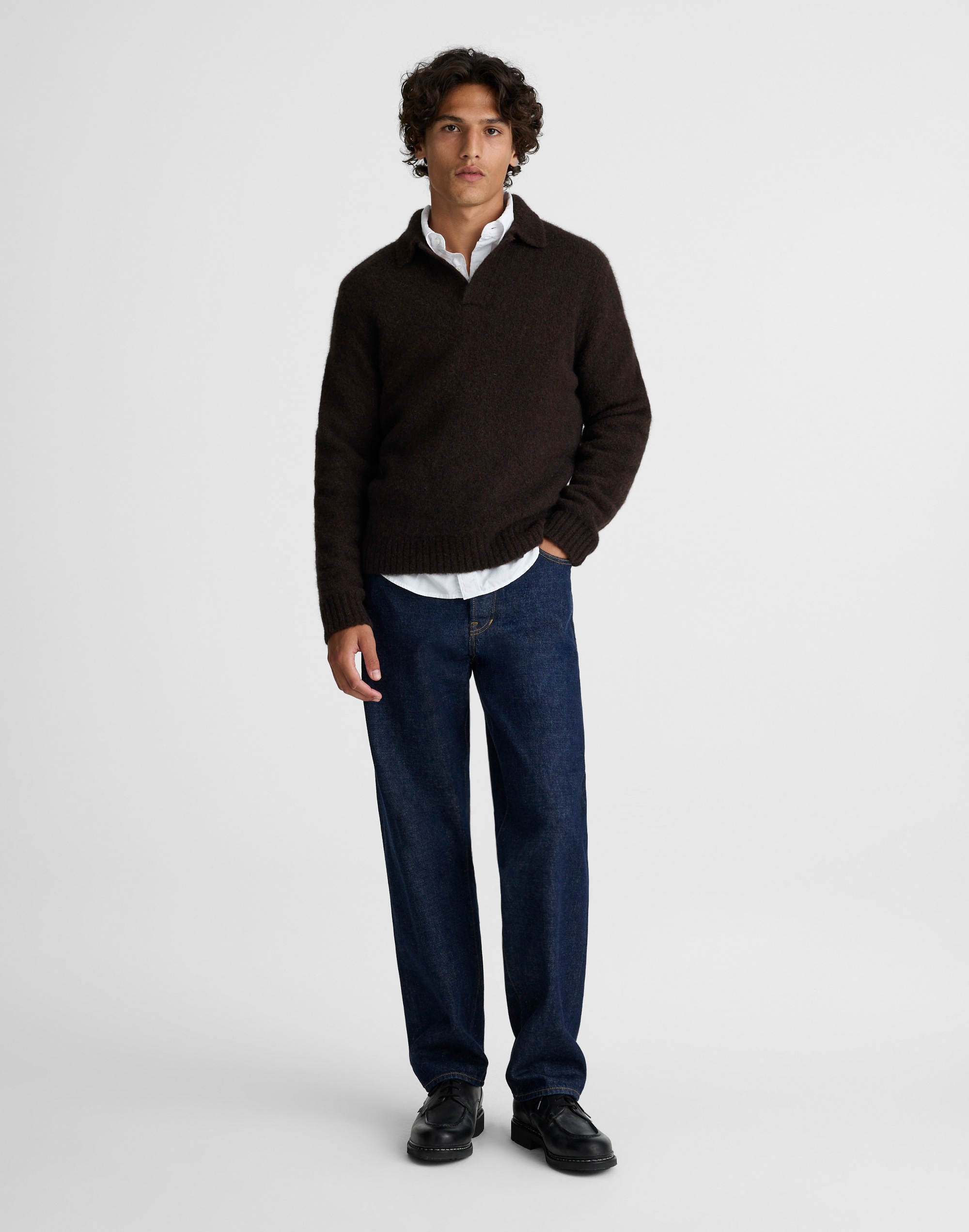 Open-Collar Sweater Polo Yak-Alpaca Blend
